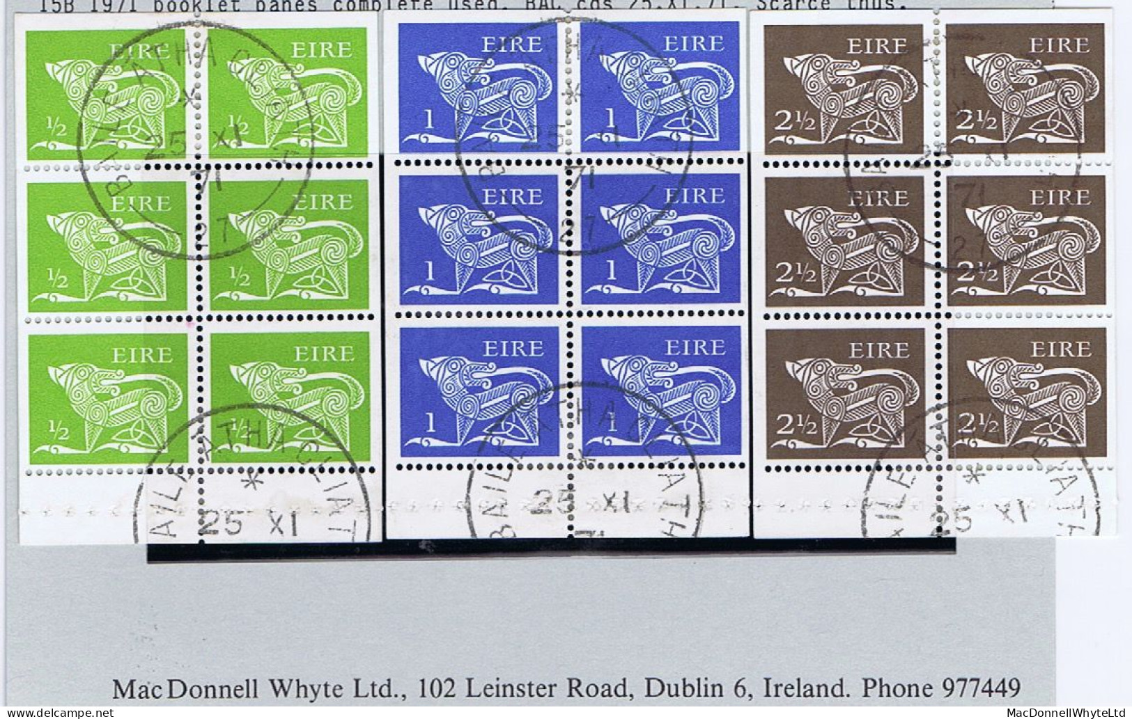 Ireland 1971 Gerl Decimal Definitives, Booklet Panes Of Six ½p, 1p, 2½p Very Fine Used Cds - Gebruikt