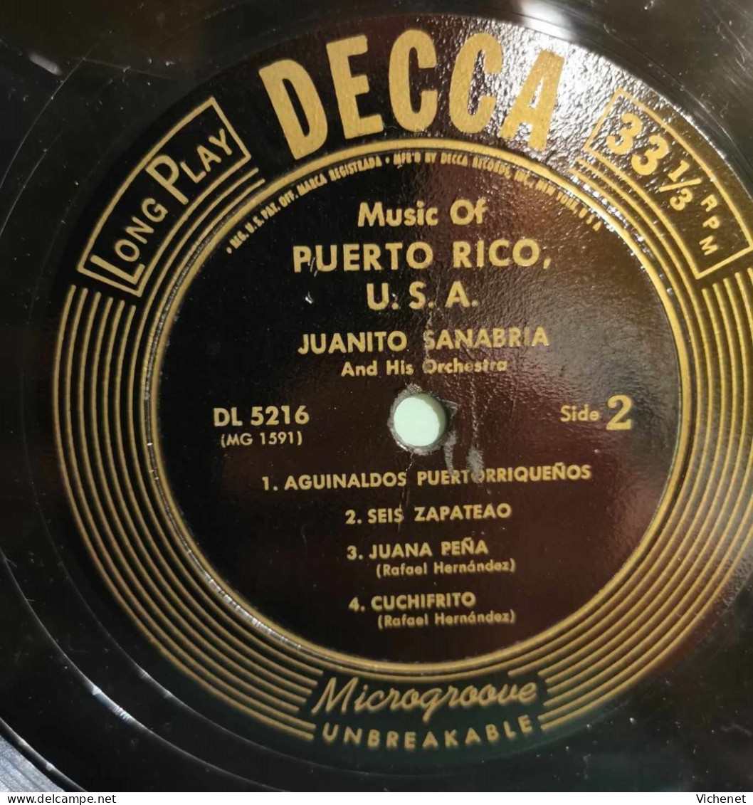 Juanito Sanabria And His Orchestra ‎– Music Of Puerto Rico U.S.A - 25 Cm - Formats Spéciaux