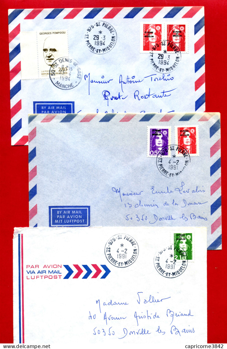 1991 - Lettre De SAINT PIERRE ET MIQUELON Pour La France - 3 Envel. Tp Marianne De Briat N° 516-517-518 578 Et 590 - Covers & Documents