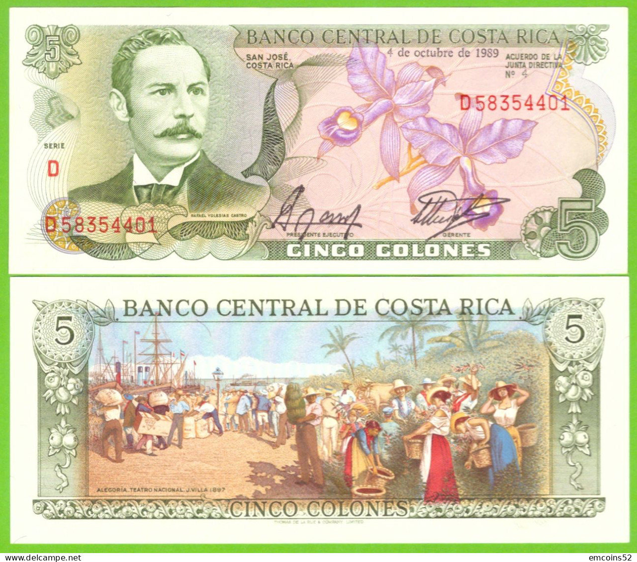 COSTA RICA 5 COLONES 1989  P-236d UNC - Costa Rica