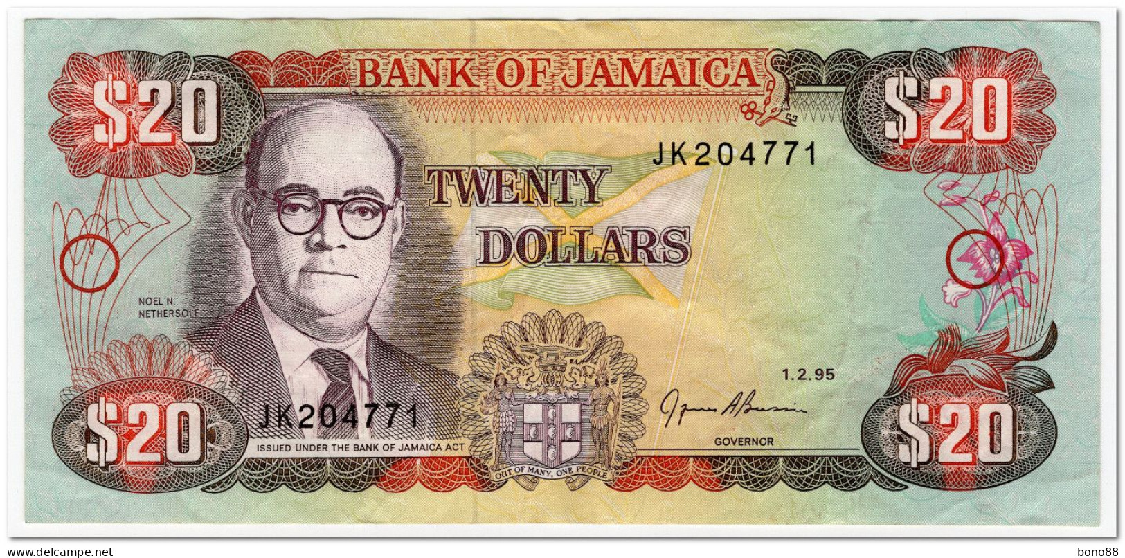 JAMAICA,20 DOLLARS,1995,P.72e,F-VF - Jamaique
