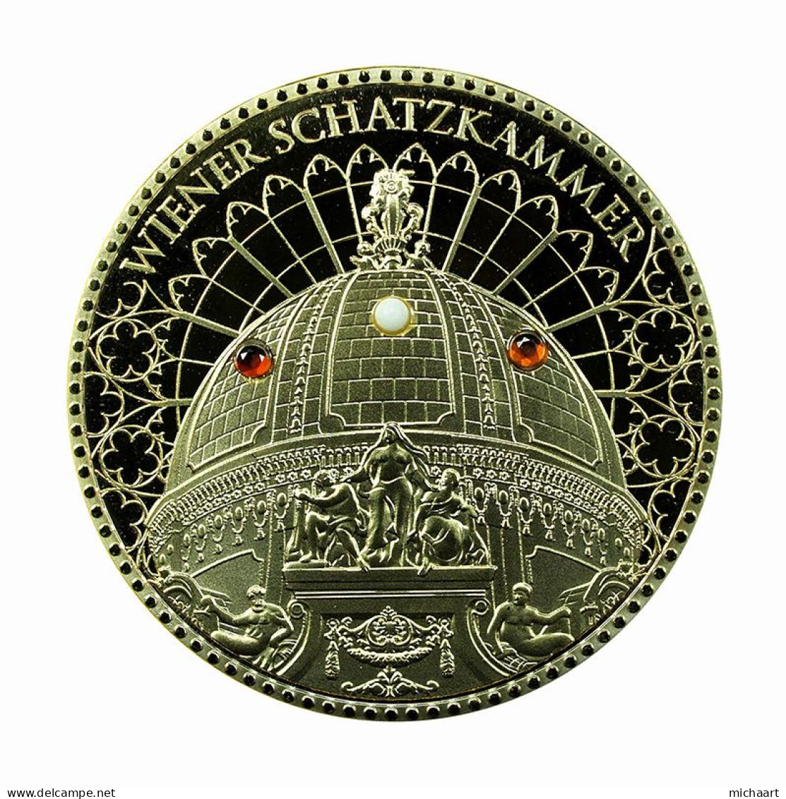 Austria Medal Viennese Treasury Imperial Crown 40mm Gold Plated Gemstones 01152 - Gewerbliche