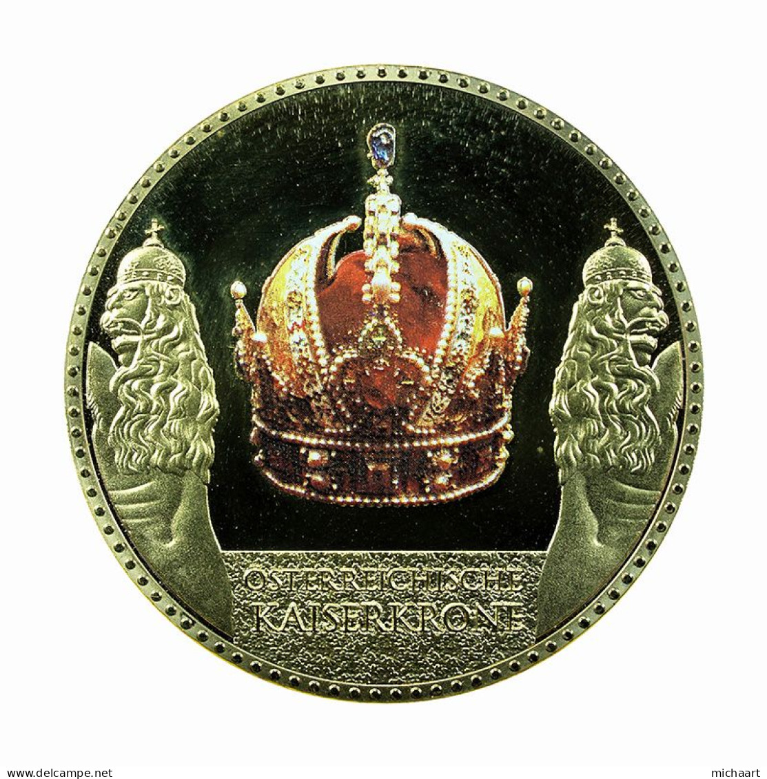 Austria Medal Viennese Treasury Imperial Crown 40mm Gold Plated Gemstones 01152 - Professionnels / De Société