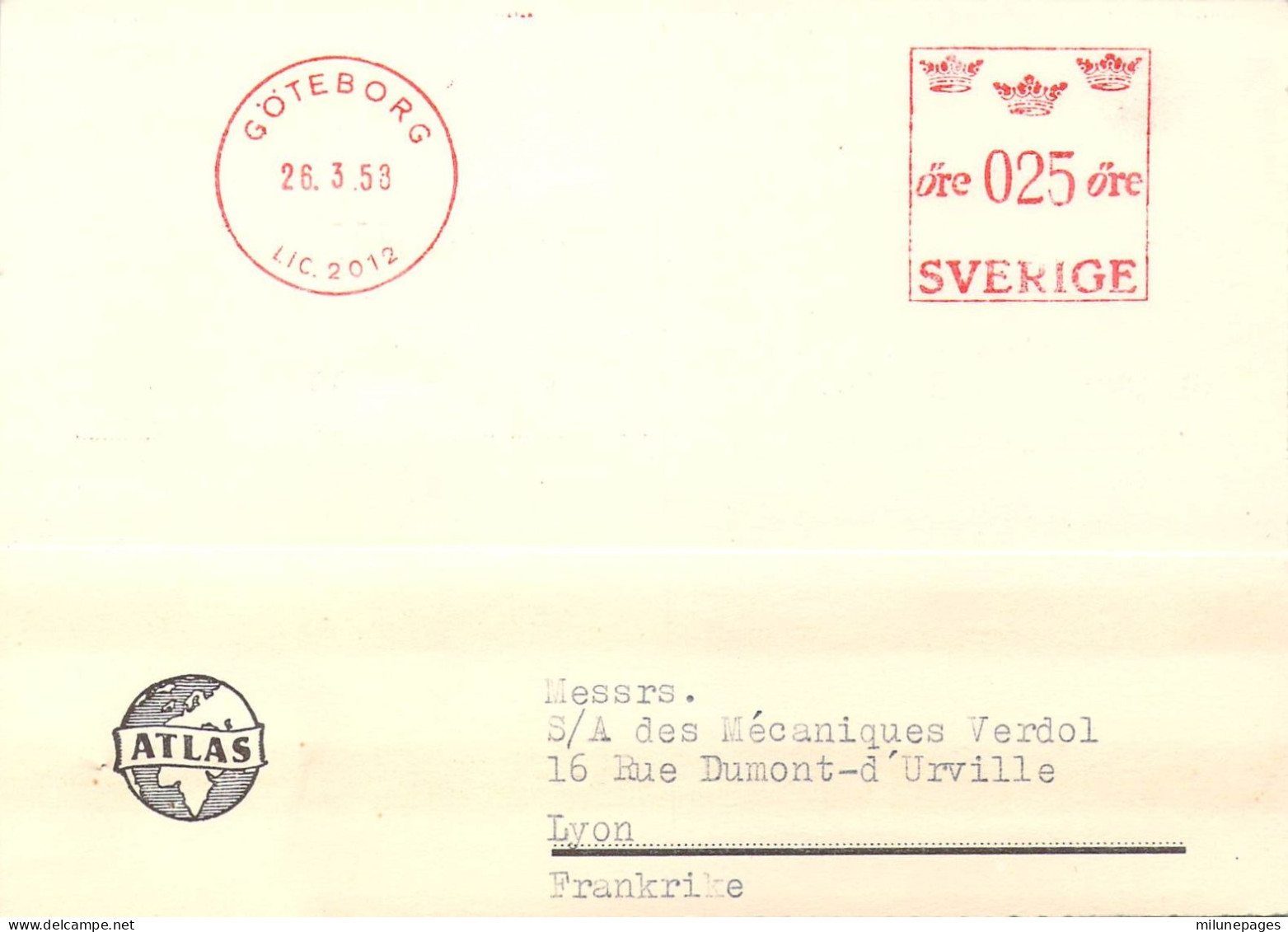 Suède Sverige EMA Rouge 25 öre Atlas Väveri Aktiebolag Göteborg 1958 - Other & Unclassified