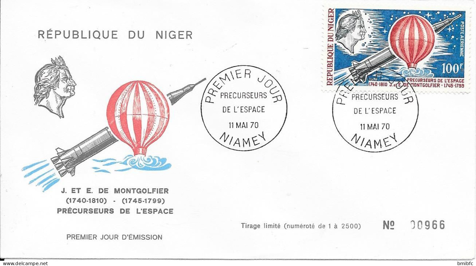 RÉPUBLIQUE DU NIGER  - NIAMEY - PRÉCURSEURS DE L'ESPACE 11 MAI 70 - GALILÉE - ADER- NEWTON-DE VINCI-DE MONTGOLFIER - Afrique