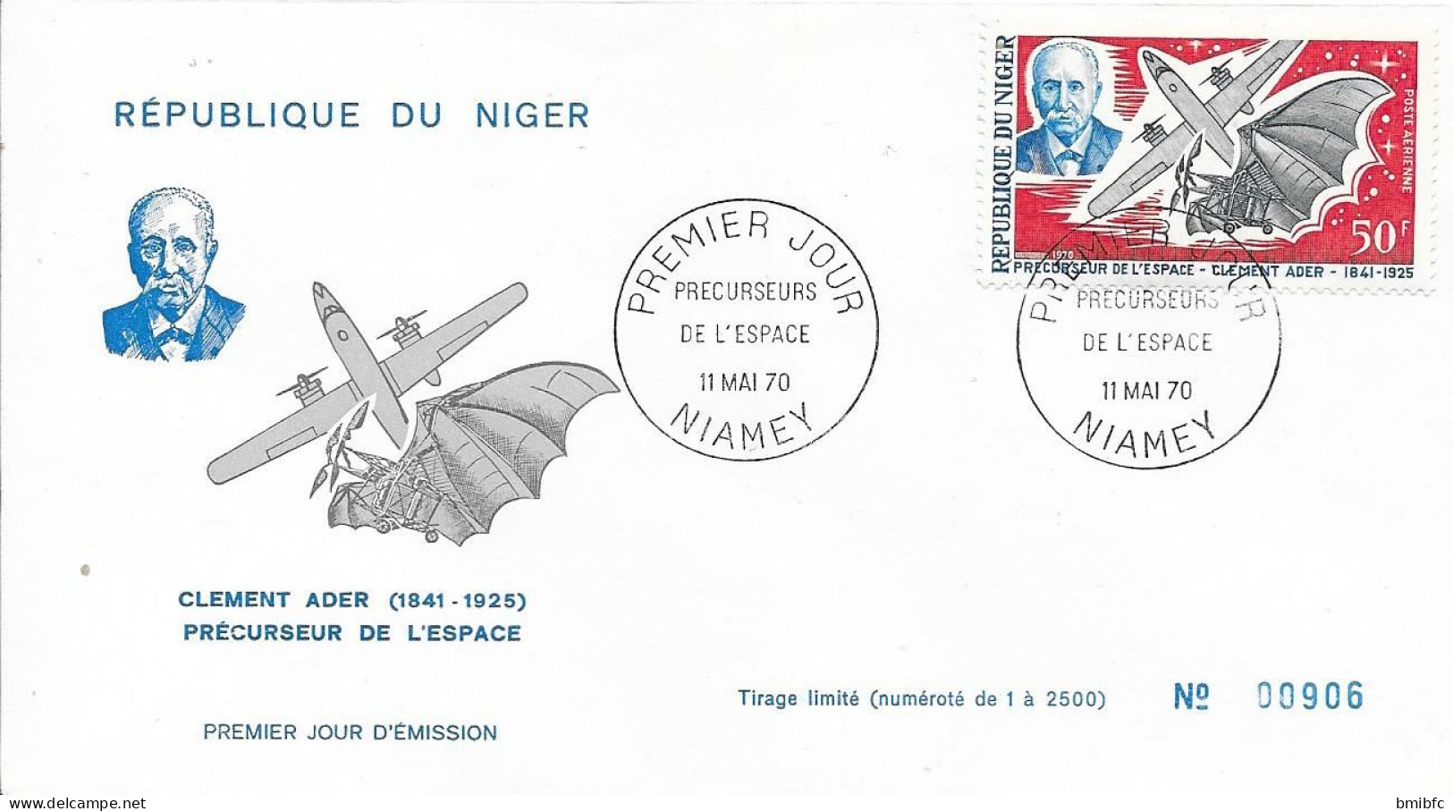 RÉPUBLIQUE DU NIGER  - NIAMEY - PRÉCURSEURS DE L'ESPACE 11 MAI 70 - GALILÉE - ADER- NEWTON-DE VINCI-DE MONTGOLFIER - Africa