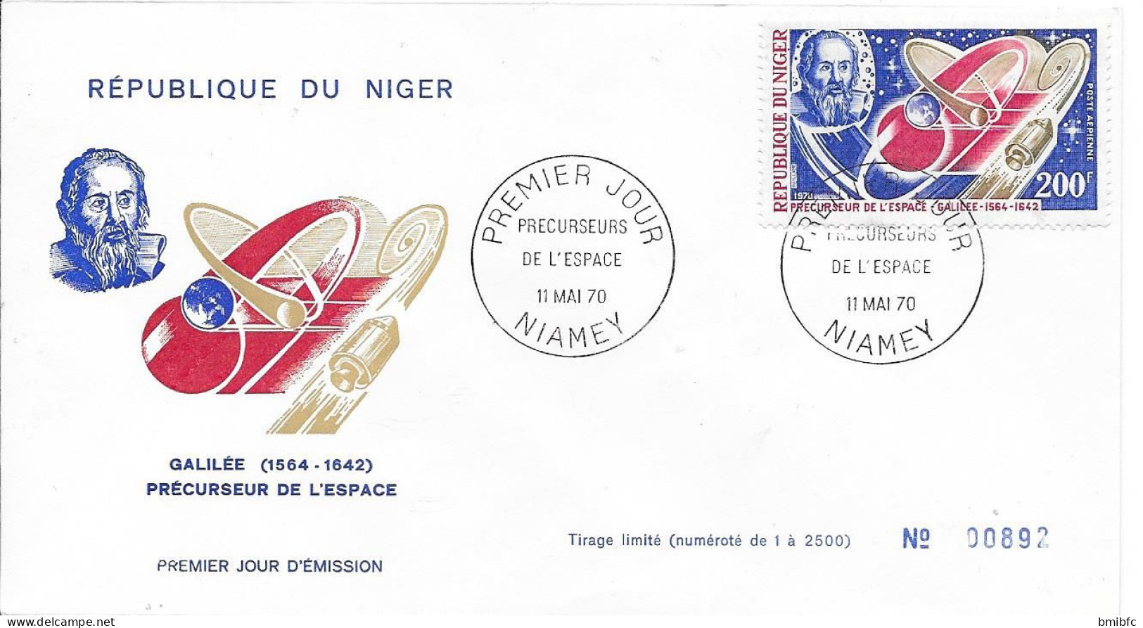 RÉPUBLIQUE DU NIGER  - NIAMEY - PRÉCURSEURS DE L'ESPACE 11 MAI 70 - GALILÉE - ADER- NEWTON-DE VINCI-DE MONTGOLFIER - Africa