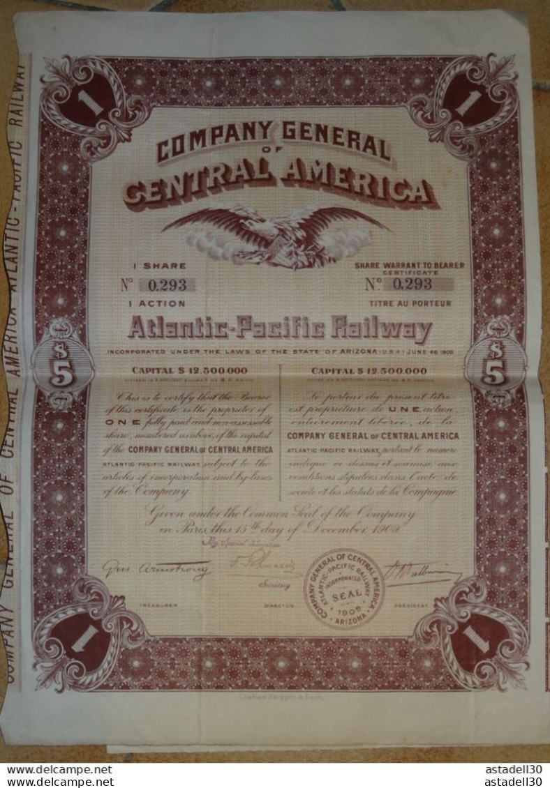 Action ATLANTIC PACIFIC RAILWAY, 1 Action, 1909 ................ PHI-ACT-APR .... Caisse41 - Autres & Non Classés