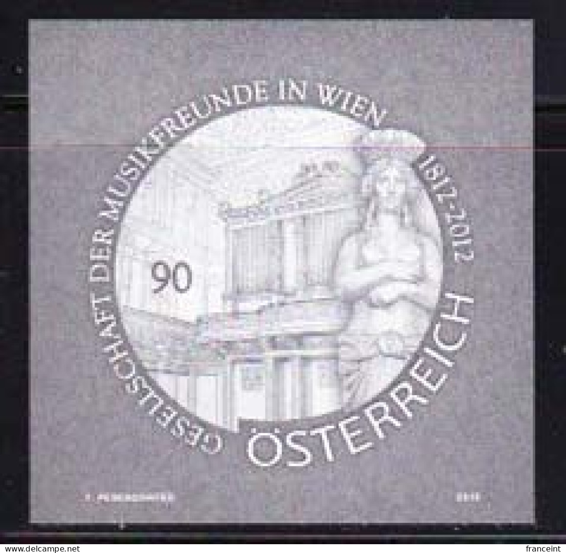 AUSTRIA(2012) Organ. Statue Of Muse. Black Print. Society Of Music Lovers Of Vienna. - Proofs & Reprints