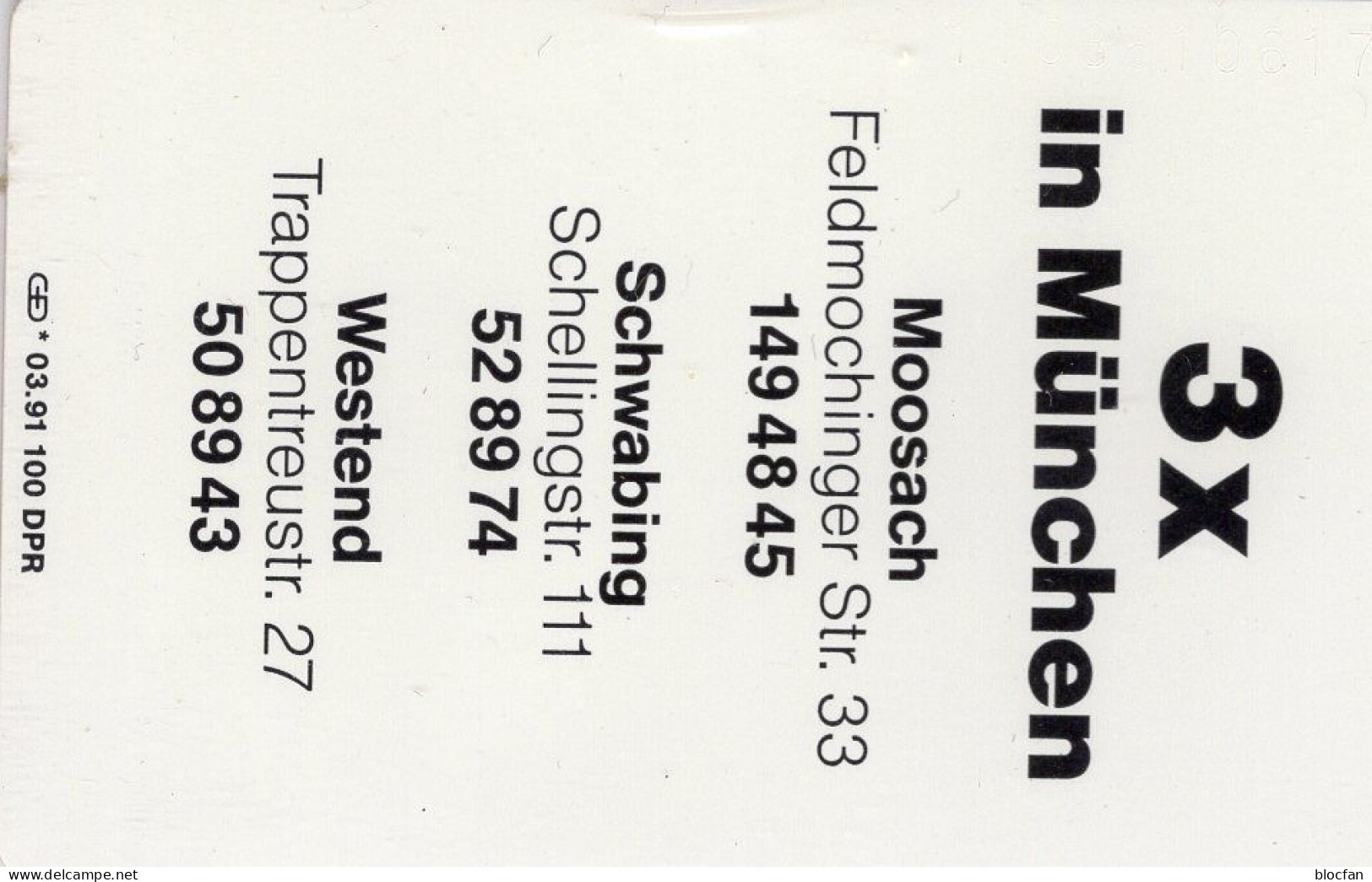 Fahrschule TK N*03/1991 Exempl.100(K260) ** 150€ Visiten-Karte Geschäft Greindl 3x In München TC Extra Phonecard Germany - V-Reeksen : VIP En Visitekaartjes