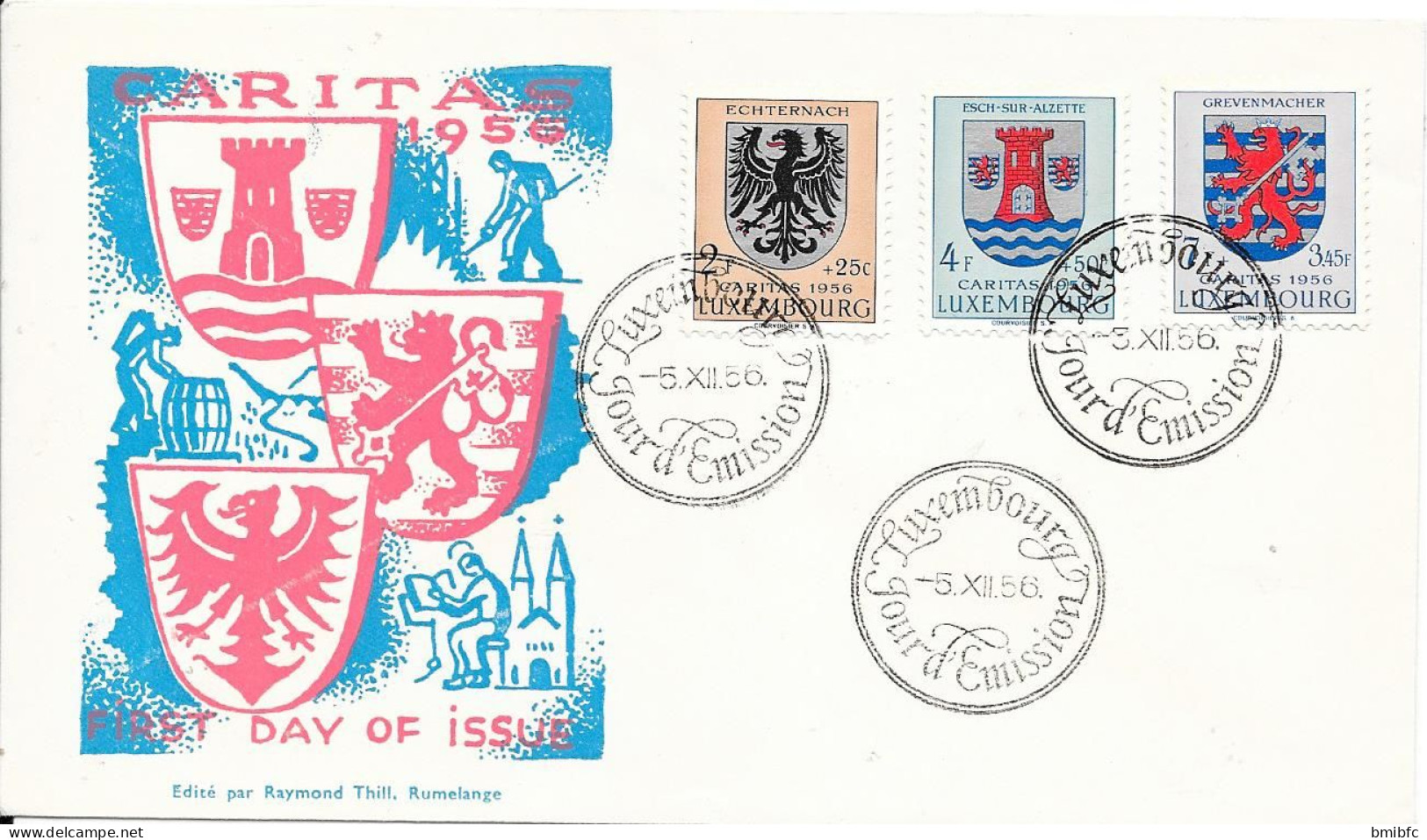 LUXEMBOURG CARITAS 1956-  ECHTERNACH - ESCH-SUR-ALZETTE-GREVENMACHER    5-12-56 - Enveloppes