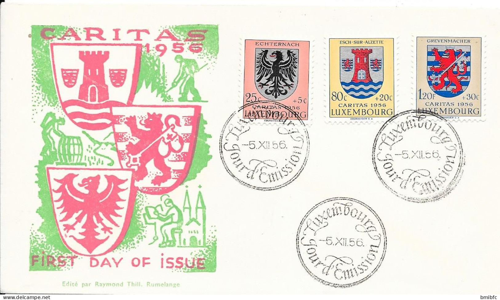 LUXEMBOURG CARITAS 1956-  ECHTERNACH - ESCH-SUR-ALZETTE-GREVENMACHER    5-12-56 - Covers