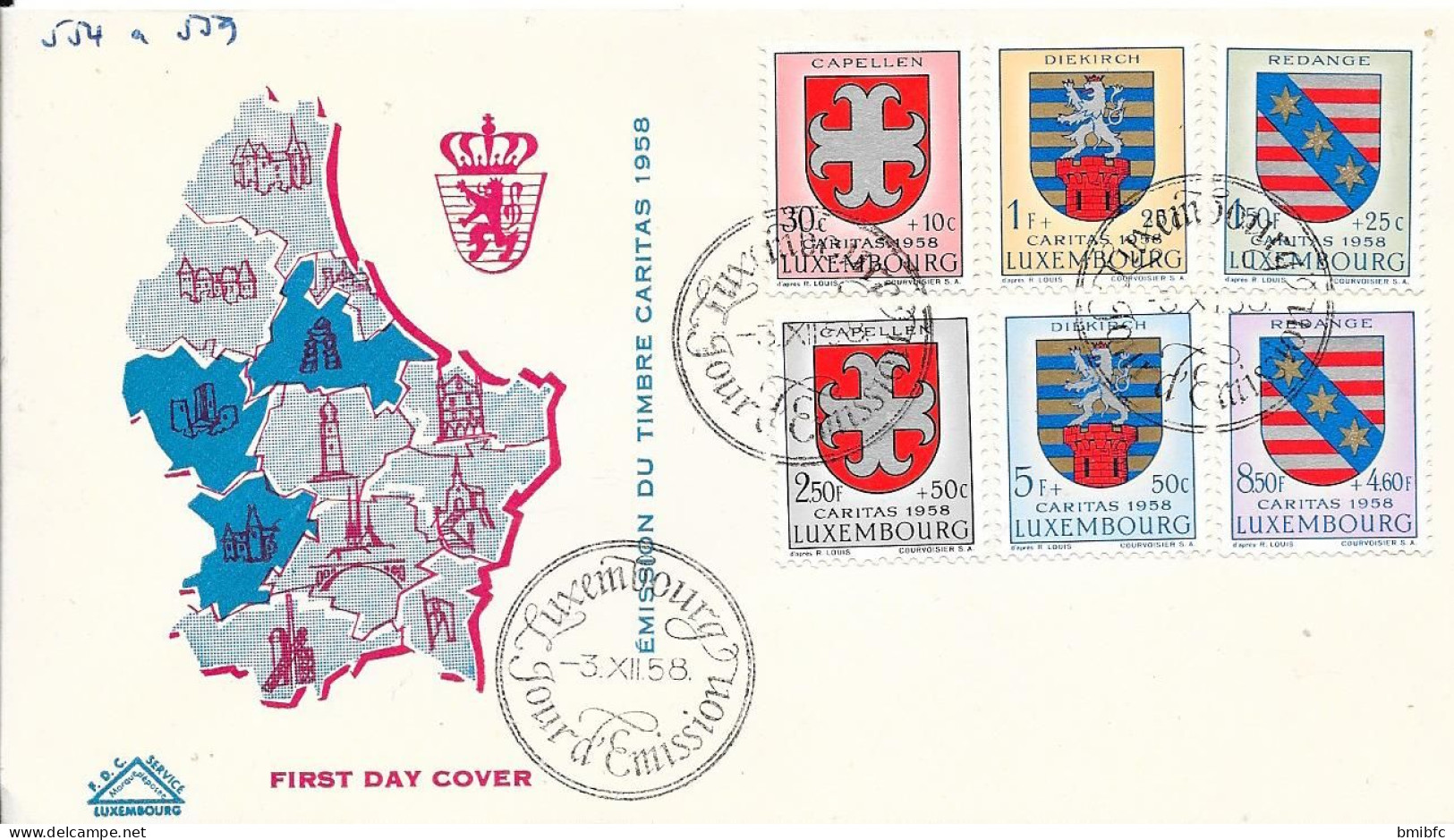 LUXEMBOURG  3-12-58  ÉMISSION DU TIMBRE CARITAS 1958 - Covers