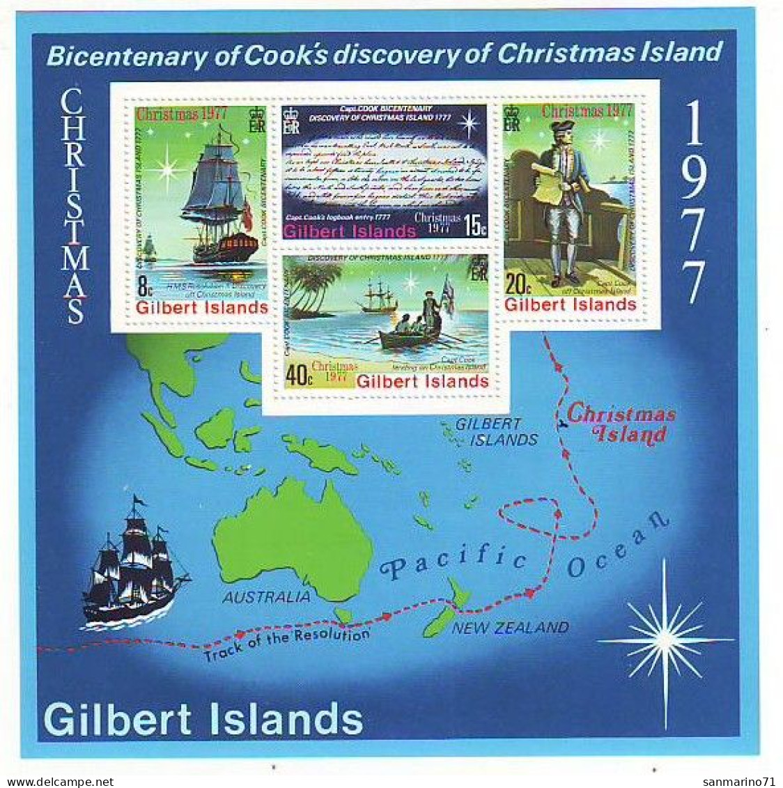 GILBERT ISLANDS Block 4,unused,Christmas 1977 - Islas Gilbert Y Ellice (...-1979)