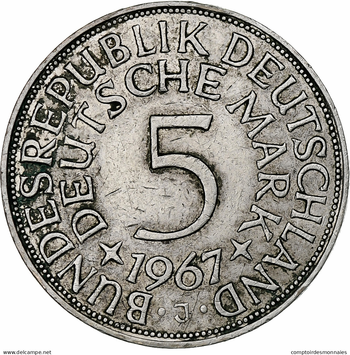 République Fédérale Allemande, 5 Mark, 1967, Hamburg, TTB+, Argent, KM:112.1 - 5 Mark