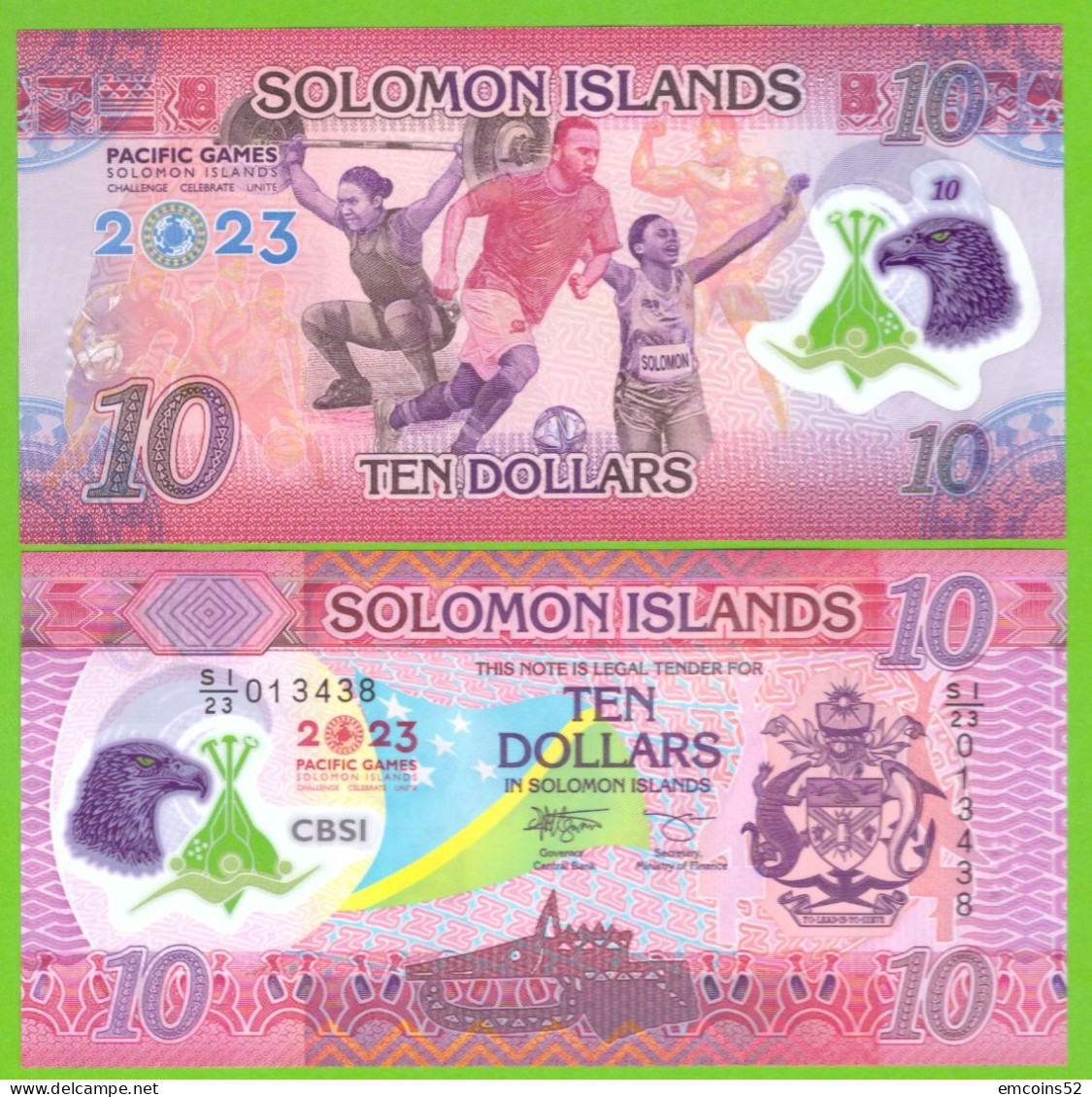SOLOMON ISLANDS 10 DOLLARS 2023 P-39 UNC XVII PACIFIC GAMES - Isla Salomon