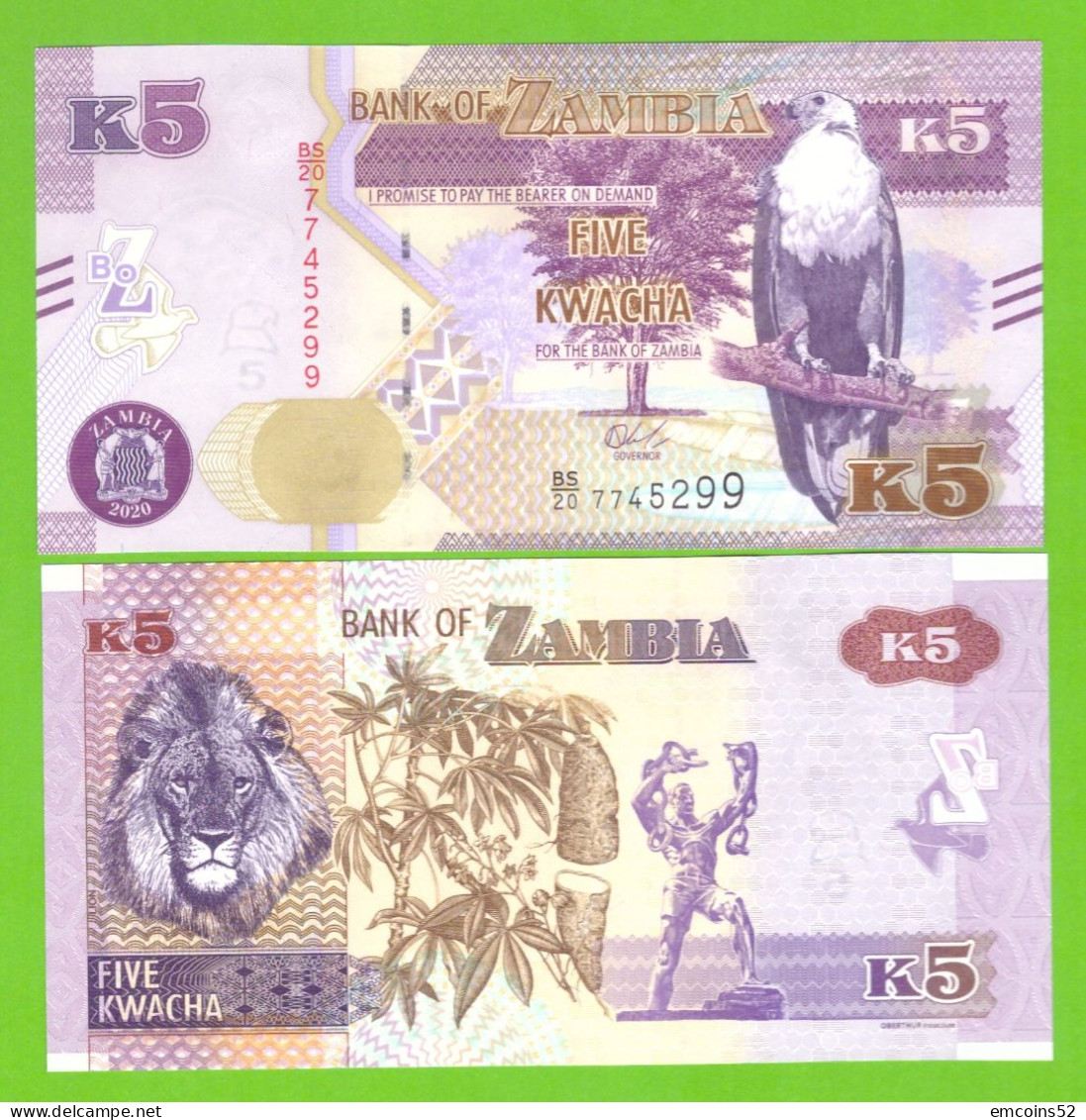 ZAMBIA 5 KWACHA 2020 P-57 UNC - Zambie