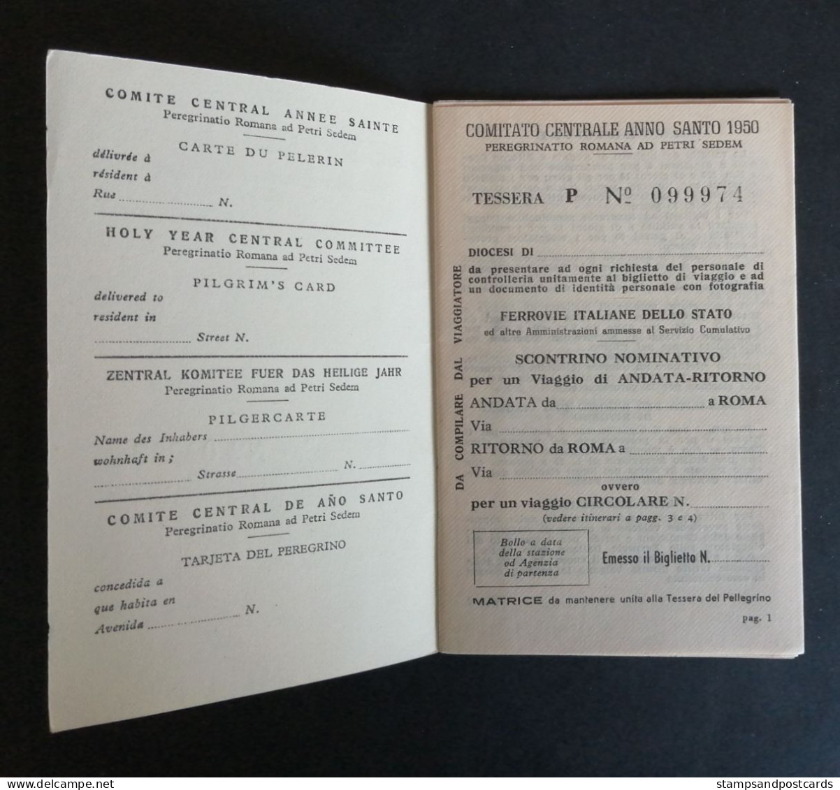 Carte Billet Pèlerin Chemin De Fer Bateau Avion Année Sainte 1950 Pilgrim Ticket Railway Boat Plane Italie Italia Italy - Europa