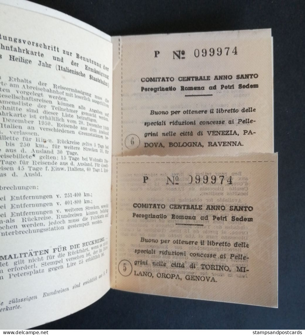 Carte Billet Pèlerin Chemin De Fer Bateau Avion Année Sainte 1950 Pilgrim Ticket Railway Boat Plane Italie Italia Italy - Europe