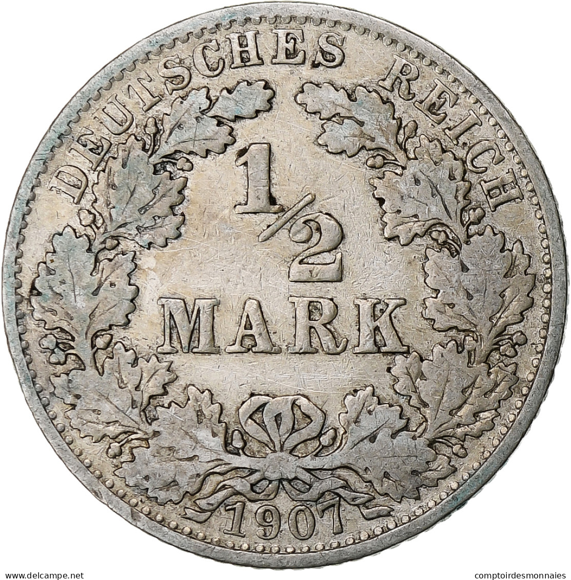 Monnaie, GERMANY - EMPIRE, 1/2 Mark, 1907, Berlin, TTB, Argent, KM:17 - 1/2 Mark