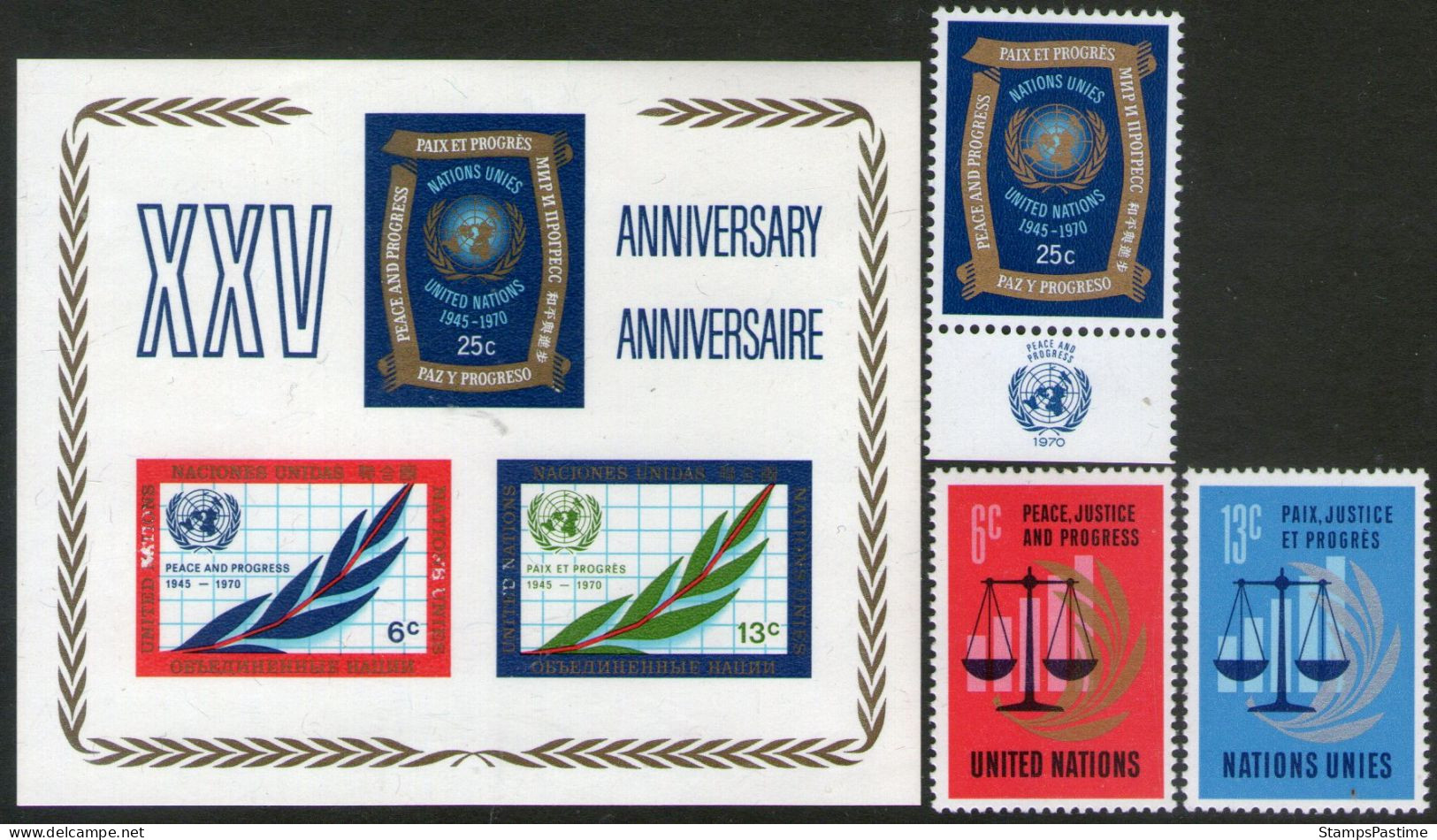 NACIONES UNIDAS 6 BLOCS +13 Sellos Mint ANIVERSARIOS N. U. Años 1960 A 1985 – Valorizadas En Catálogo € 32,10 - Blocchi & Foglietti