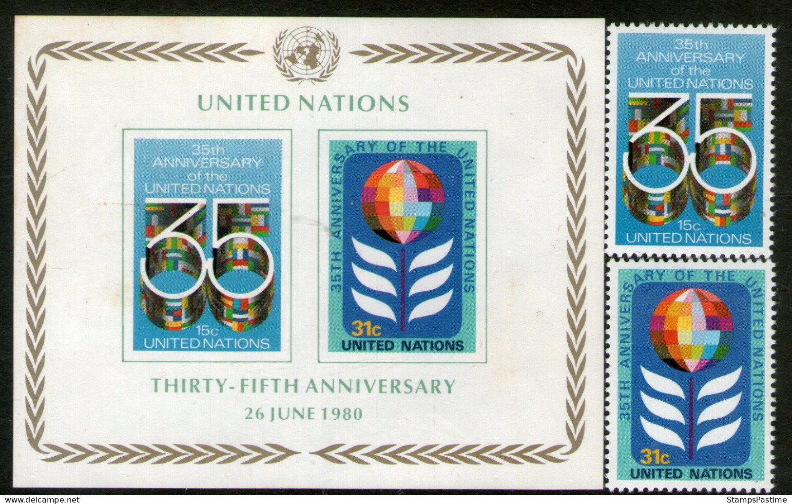 NACIONES UNIDAS 6 BLOCS +13 Sellos Mint ANIVERSARIOS N. U. Años 1960 A 1985 – Valorizadas En Catálogo € 32,10 - Blocks & Sheetlets