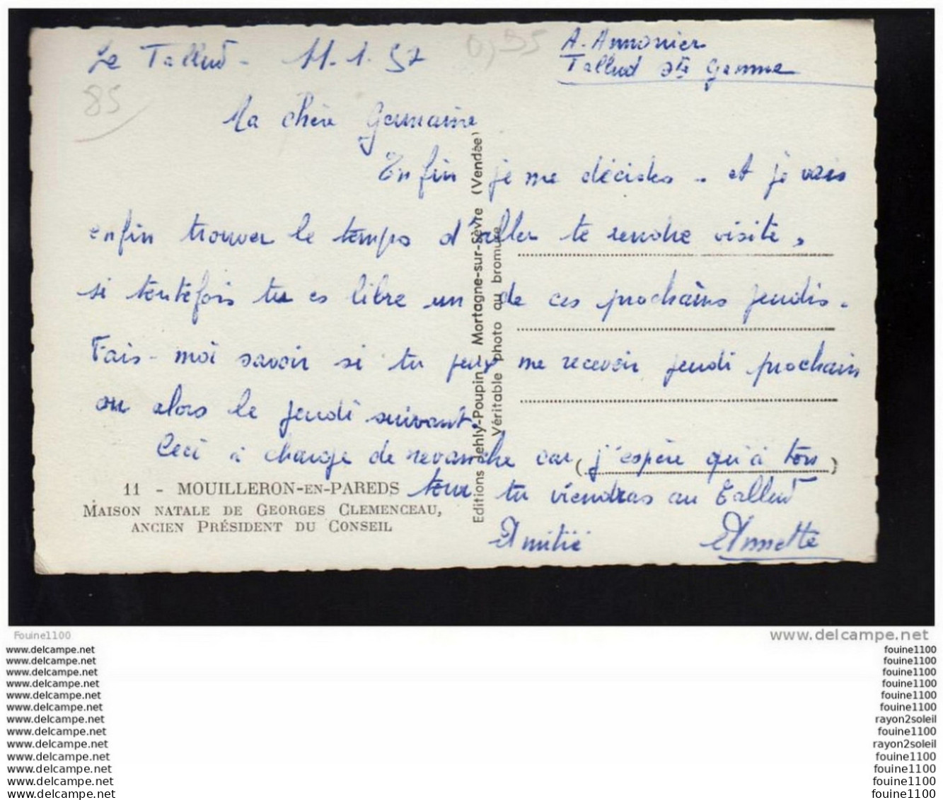Carte De Mouilleron En Pareds  Maison Natale De Georges Clémenceau ( Format C.P.A )( Recto Verso ) - Mouilleron En Pareds
