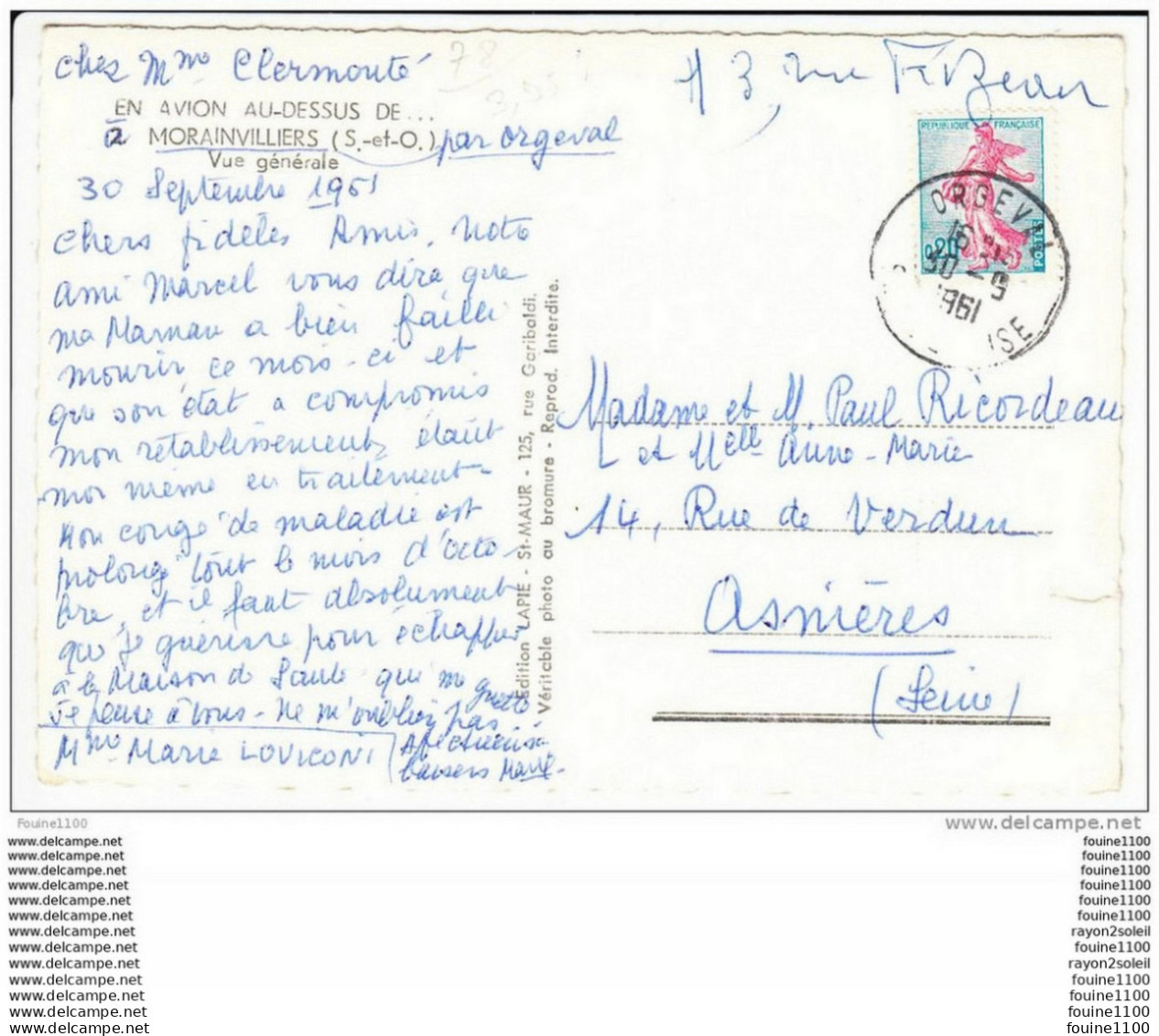 Carte ( Format 15 X 10,5 Cm )  De Morainvilliers  Vue Aérienne  ( Mauvais état )( Recto Verso ) - Morainvilliers