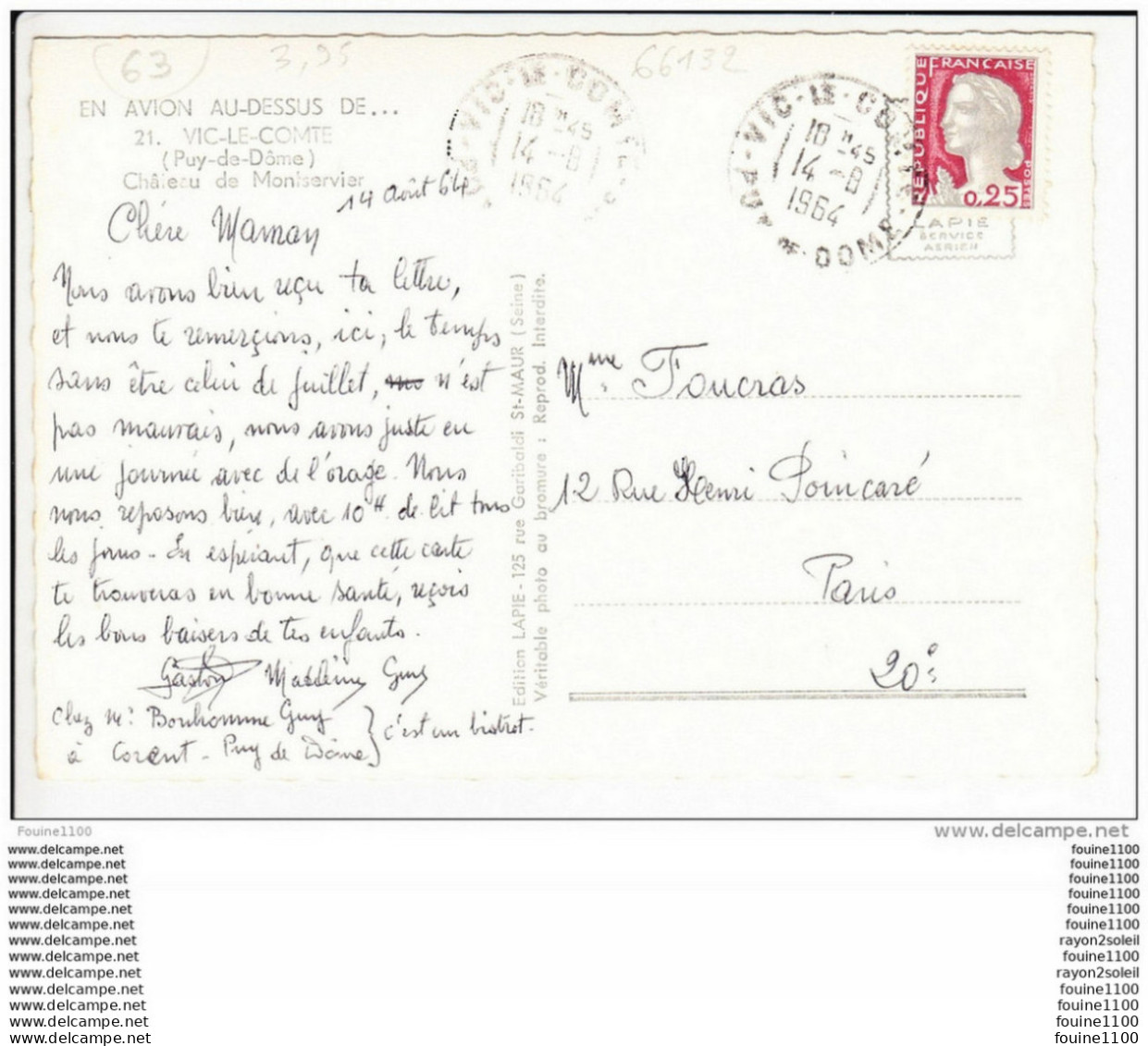 Carte ( Format 15 X 10,5 Cm ) De  Vic Le Comte  Château De Montservier   ( Recto Verso ) - Vic Le Comte