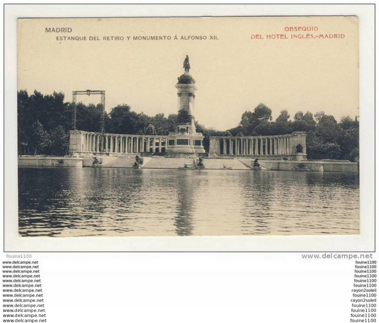 Carte De Madrid Estanque Del Retiro Y Monumento à Alfonso XII Obsequio Del Hotel Inglés Madrid - Madrid