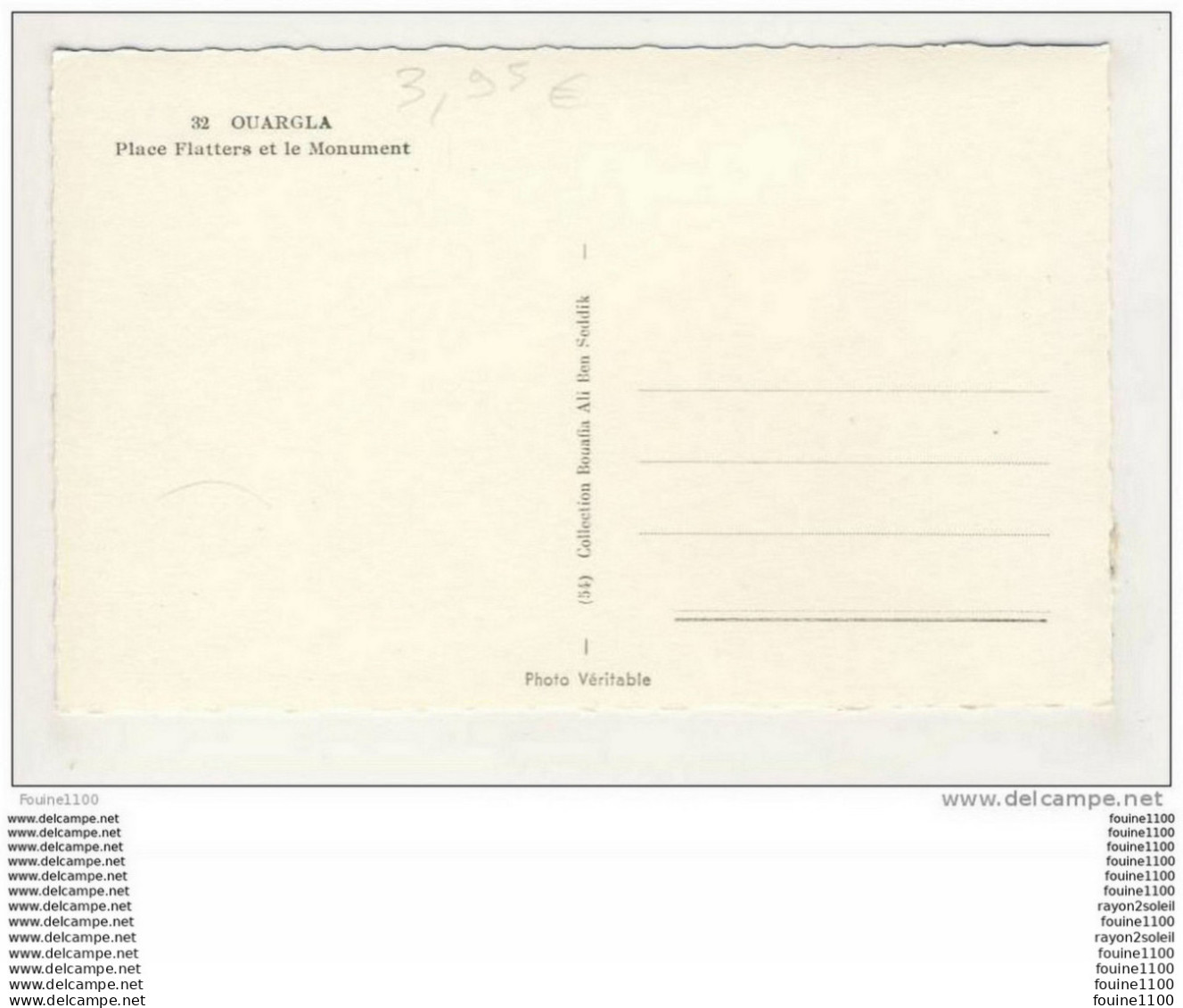 Carte De Ouargla ( Sud Contantinois ) Place Flatters Et Le Monument - Ouargla