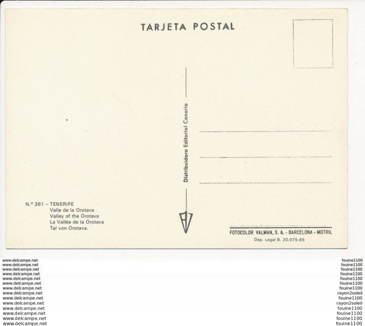 Carte ( Format 15 X 10,5 Cm ) Tenerife Valle De La Orotava ( Recto Verso ) - Tenerife