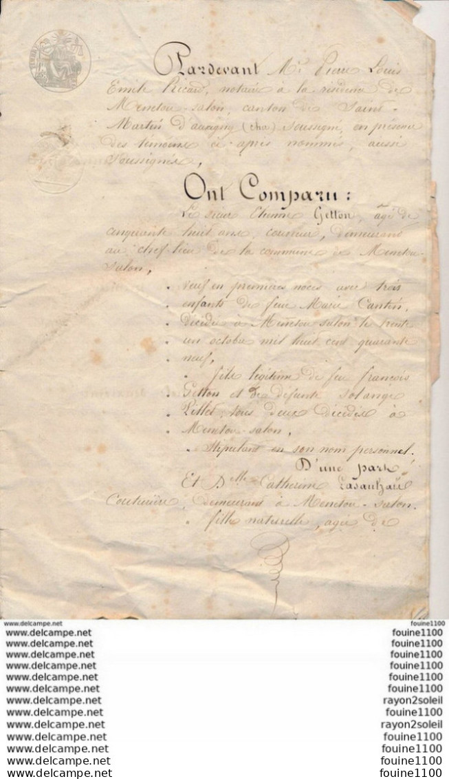 Acte Notarié  Contrat De Mariage Année 1851 ( Petton / Lasaulzais ) Maitre Ricard Notaire à Menetou Salon Cher 18 - Manuscrits