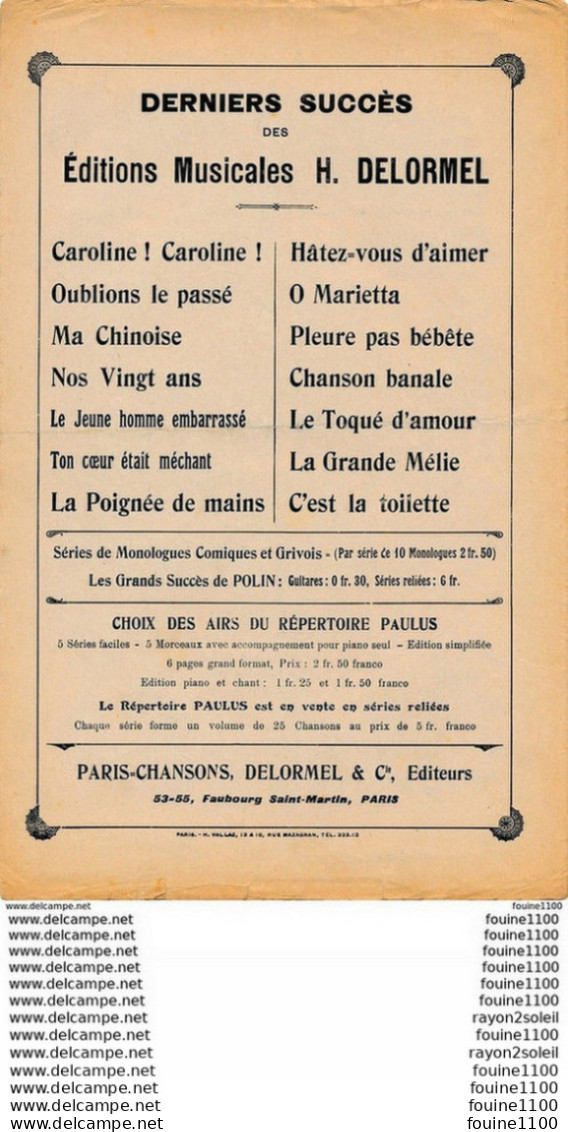 Partition Chansonnette Quand Je Suis De Sortie Créé Par Polin à L'alcazar D'été Paroles Rimbault  Musique Spencer Faria - Liederbücher