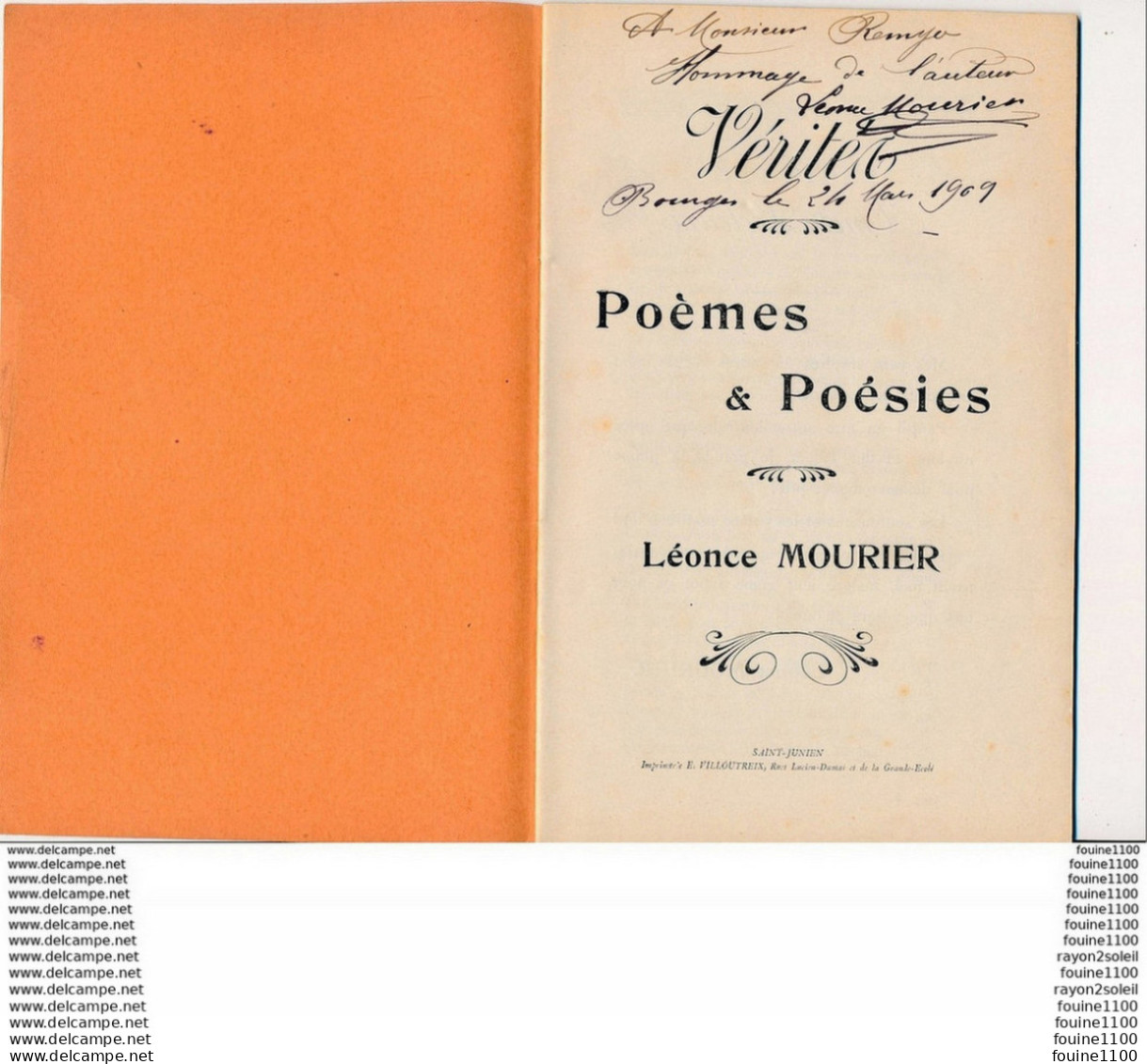 Fascicule  Vérités Poèmes Poesies De Léonce Mourier Avec Dédicace Autographe - Auteurs Français