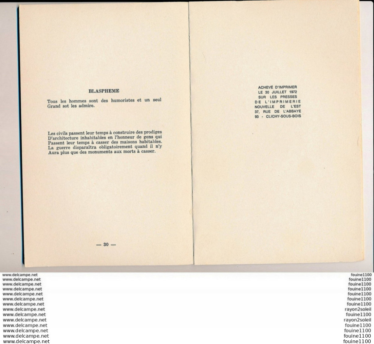 Fascicule De 30 Pages Je N' Ai Rien à Faire Dans La Fête Poèmes Jean Hughes Chevy ( Poésie  ) - Autori Francesi