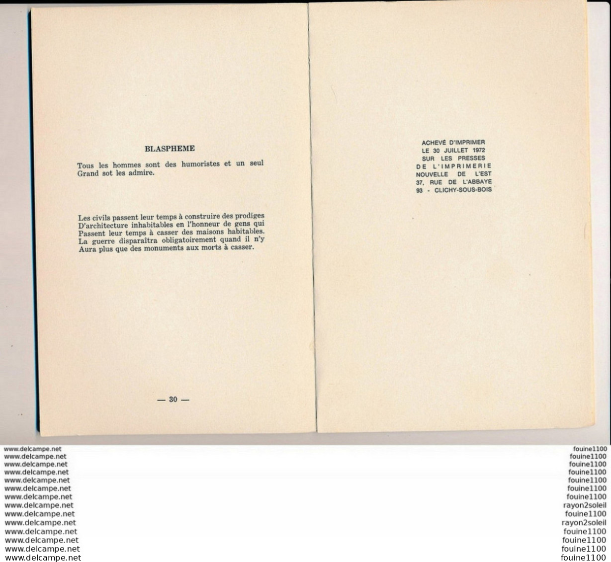 Fascicule De 30 Pages Je N' Ai Rien à Faire Dans La Fête Poèmes Jean Hughes Chevy ( Poésie  ) - French Authors