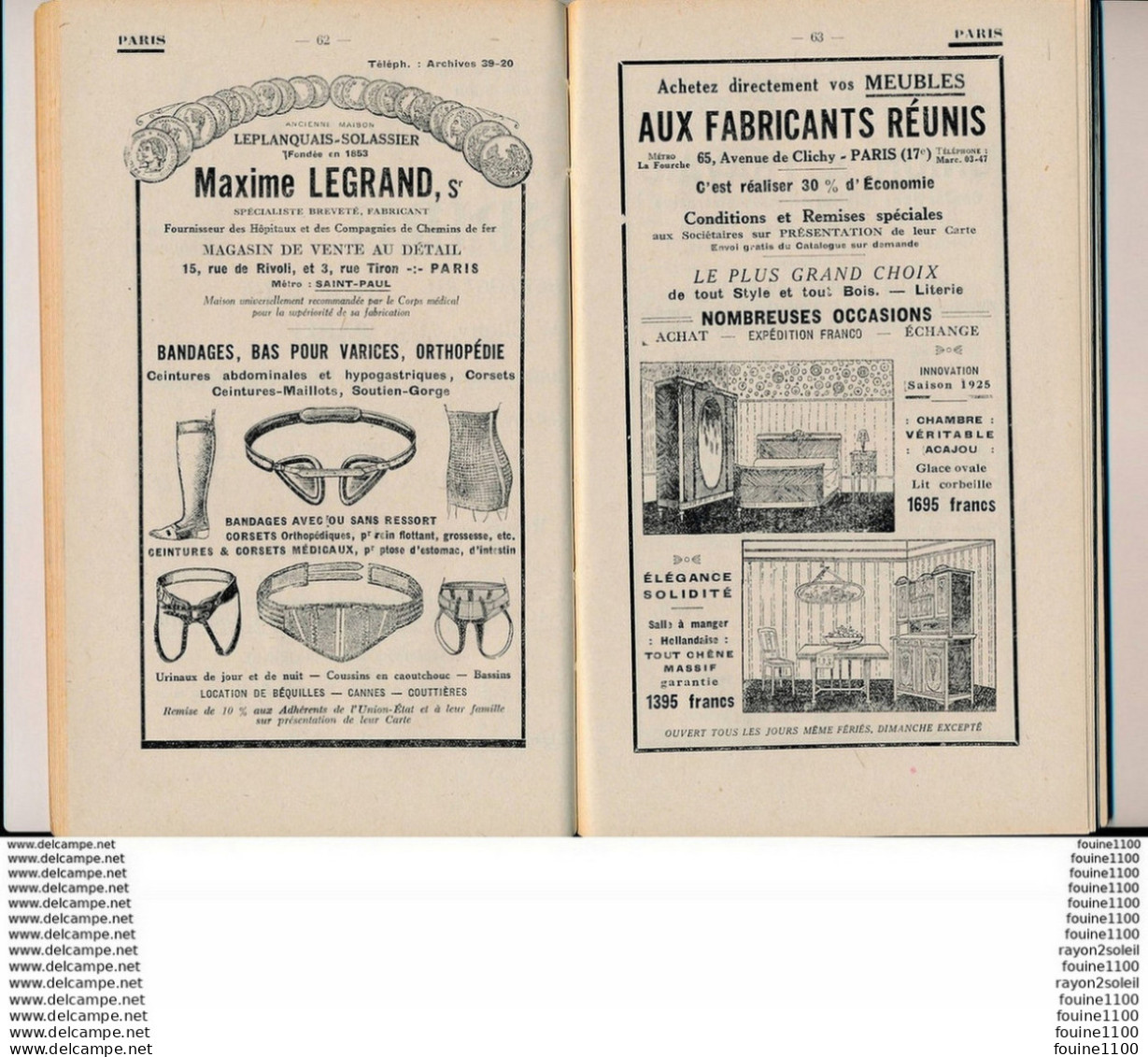 union des employés des chemins de fer de l'état 1925 liste de commerçants avec beaucoup de pubs chapellerie dentiste etc