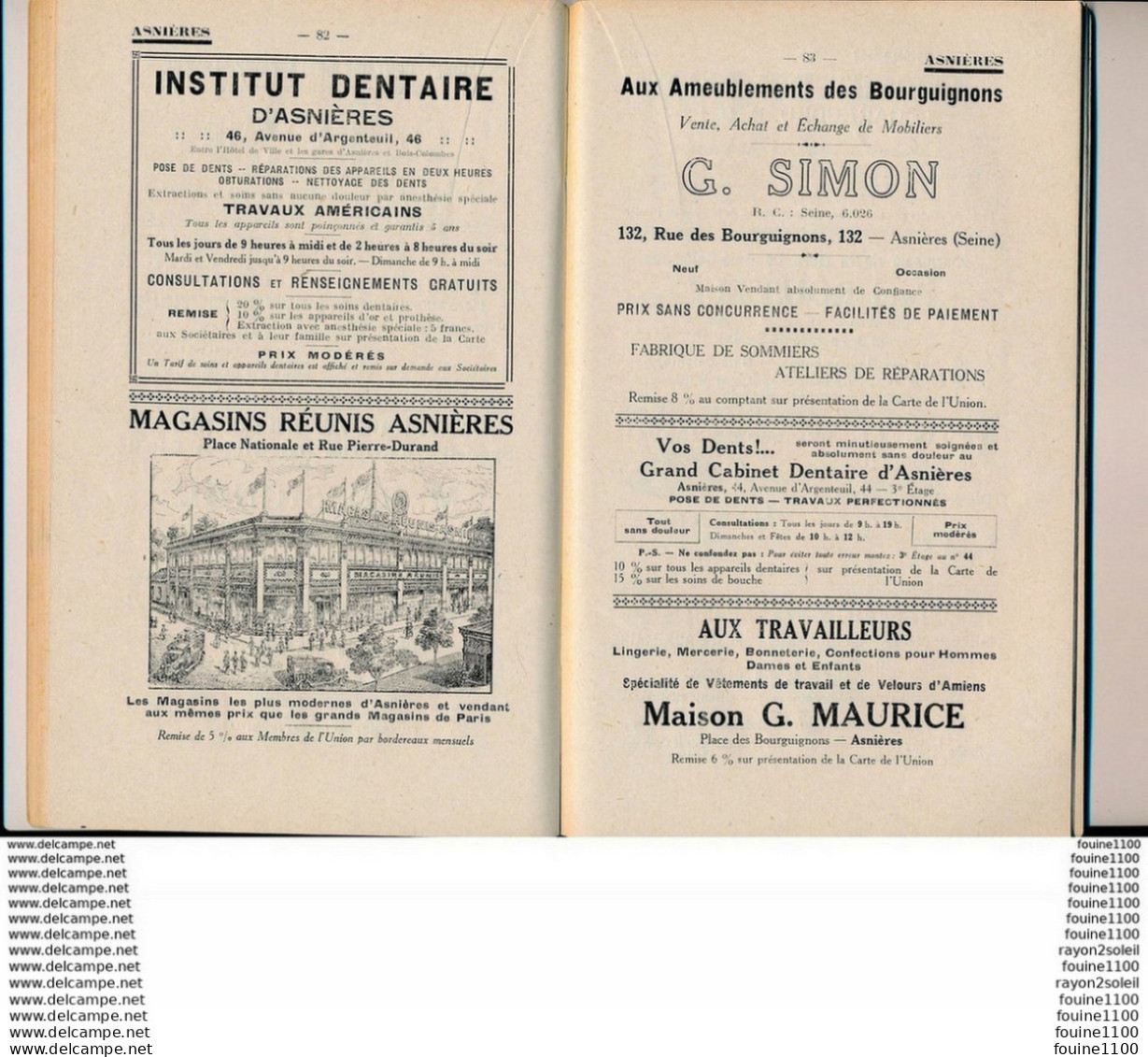 union des employés des chemins de fer de l'état 1925 liste de commerçants avec beaucoup de pubs chapellerie dentiste etc