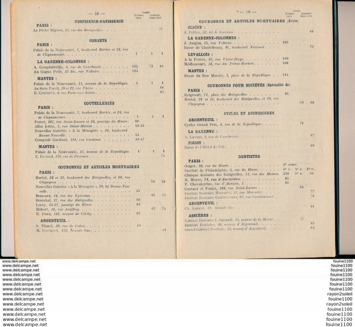 union des employés des chemins de fer de l'état 1925 liste de commerçants avec beaucoup de pubs chapellerie dentiste etc