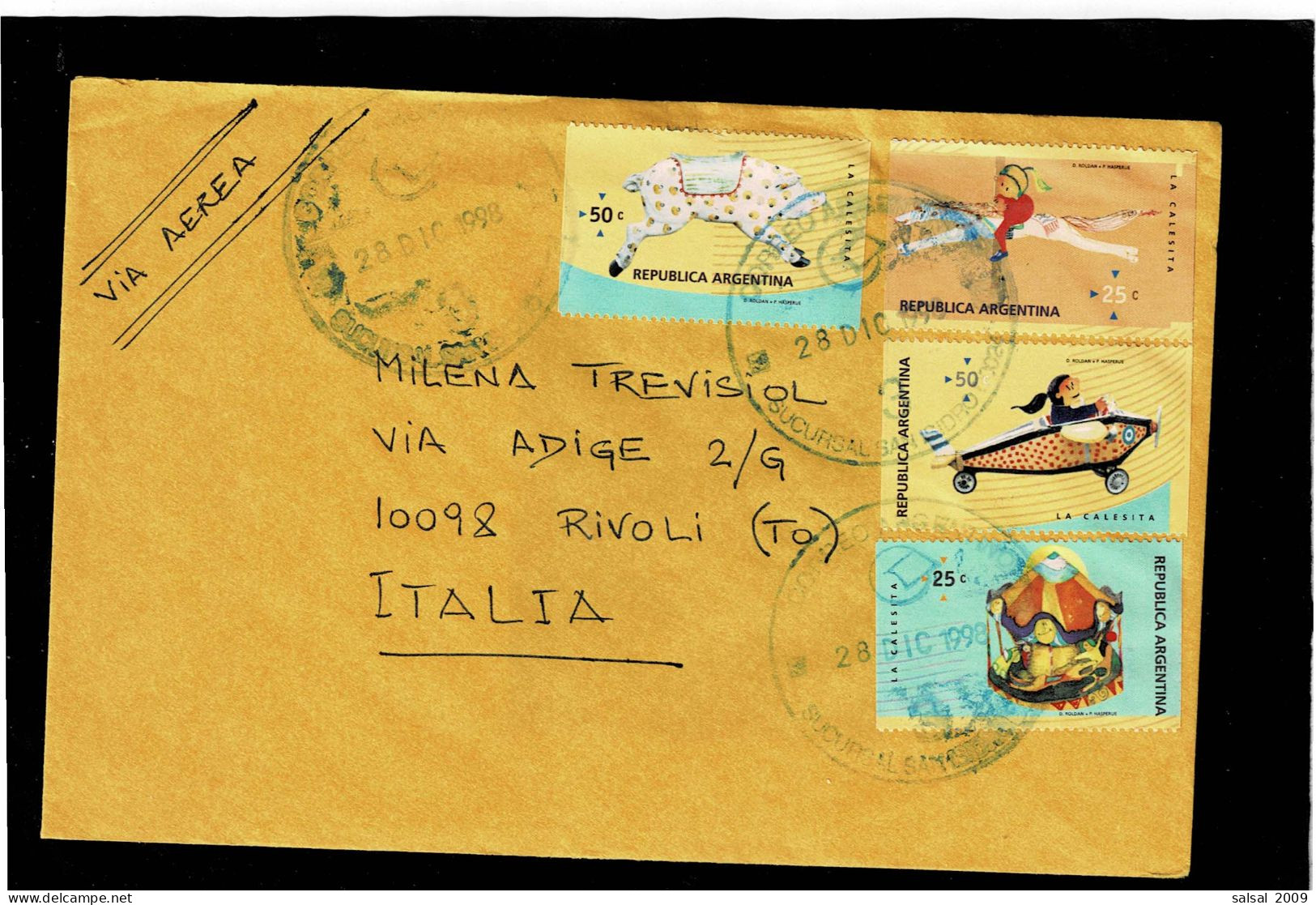 ARGENTINA ,lettera Con Affrancatura Di 4 Colori ,diretta In Italia ,qualita Splendida - Covers & Documents