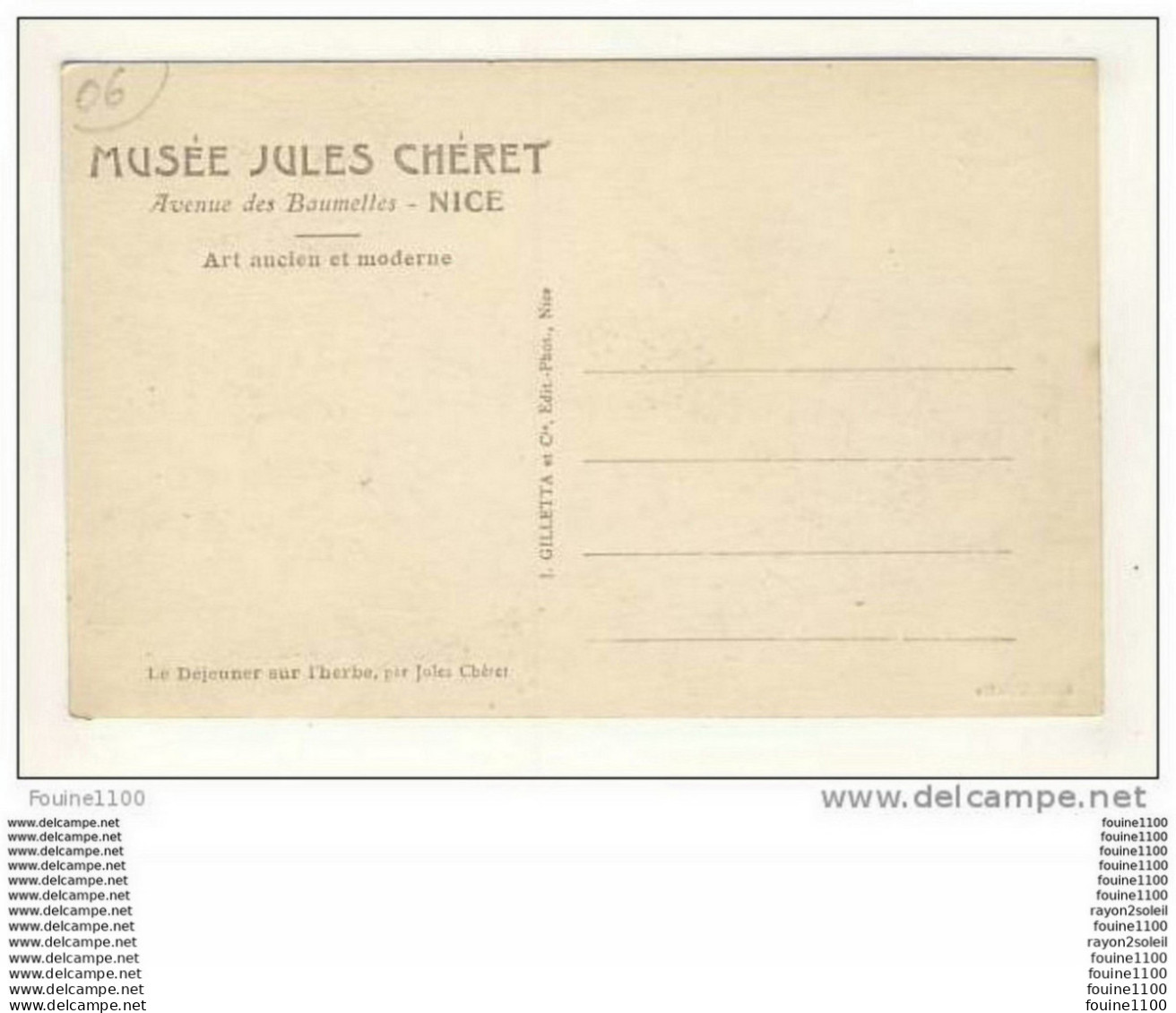 Carte De Nice Musée Jules Chéret Avenue Des Baumettes  Le Déjeuner Sur L' Herbe - Musei