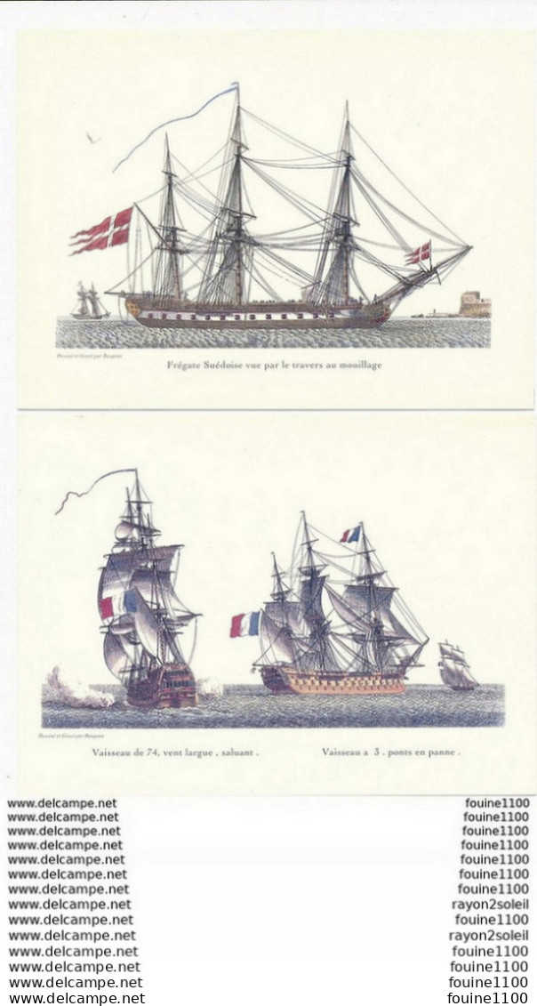 Lot De 4 Cartes Format 17 X 12,5 Cm Bateau Dessiné Et Gravé Par Baugean Galiote Frégate Suédoise Vaisseau ( Recto Verso - Autres & Non Classés