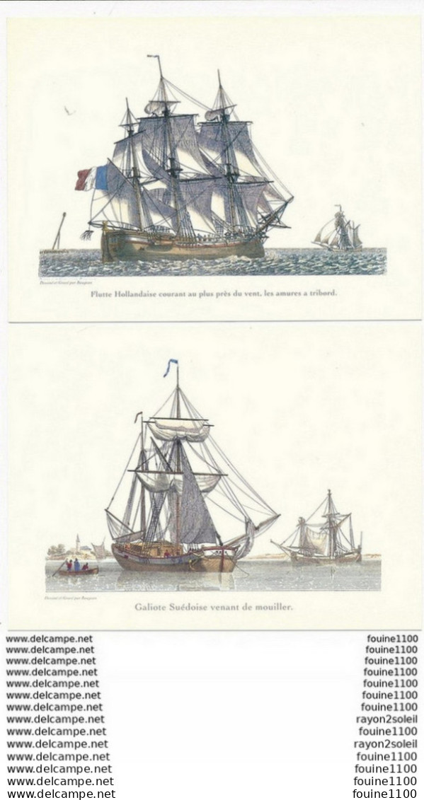 Lot De 4 Cartes Format 17 X 12,5 Cm Bateau Dessiné Et Gravé Par Baugean Galiote Frégate Suédoise Vaisseau ( Recto Verso - Other & Unclassified