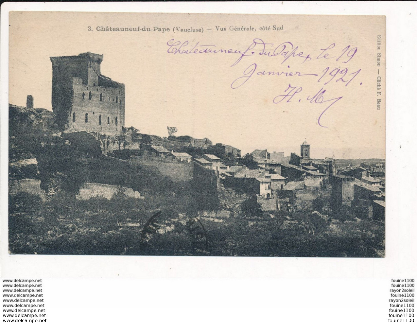 Carte De CHATEAUNEUF DU PAPE Vue Générale Côté Sud - Chateauneuf Du Pape