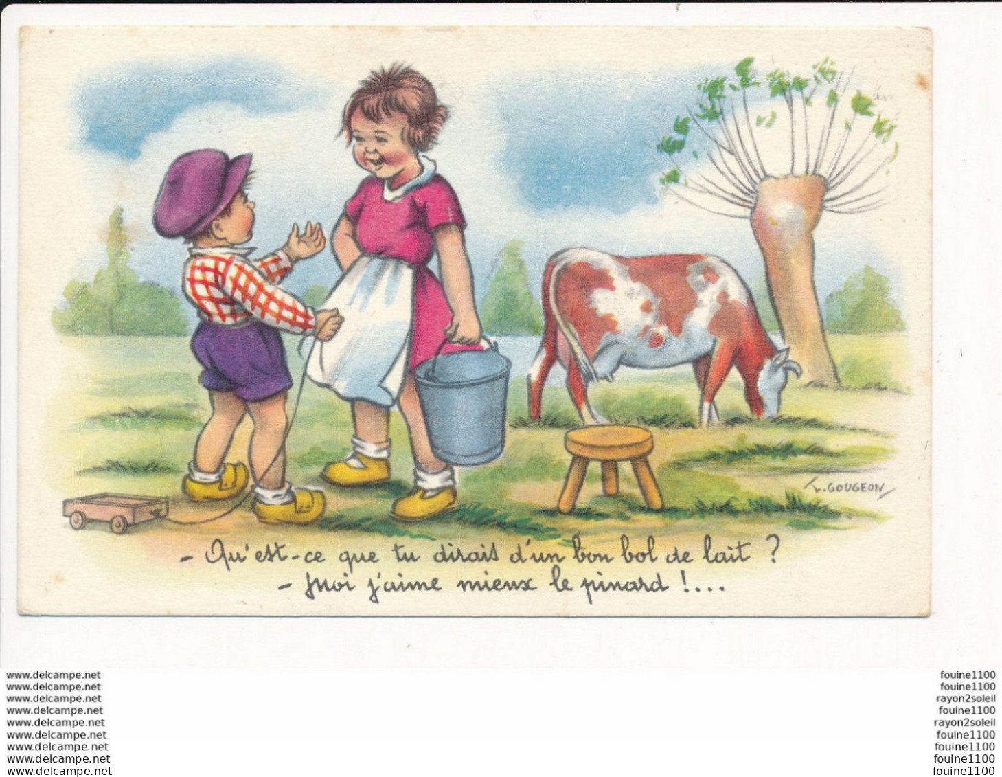 Carte Illustrateur GOUGEON  ( Vache  / La Traite ) - Gougeon