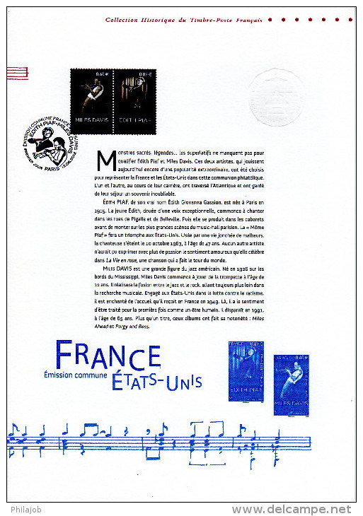 " FRANCE / USA : PIAF DAVIS " Sur Document Officiel 1er Jour 4 Pages De 2012 N° YT 4670 71 + TIMB.USA DPO à Saisir !!! - Chanteurs