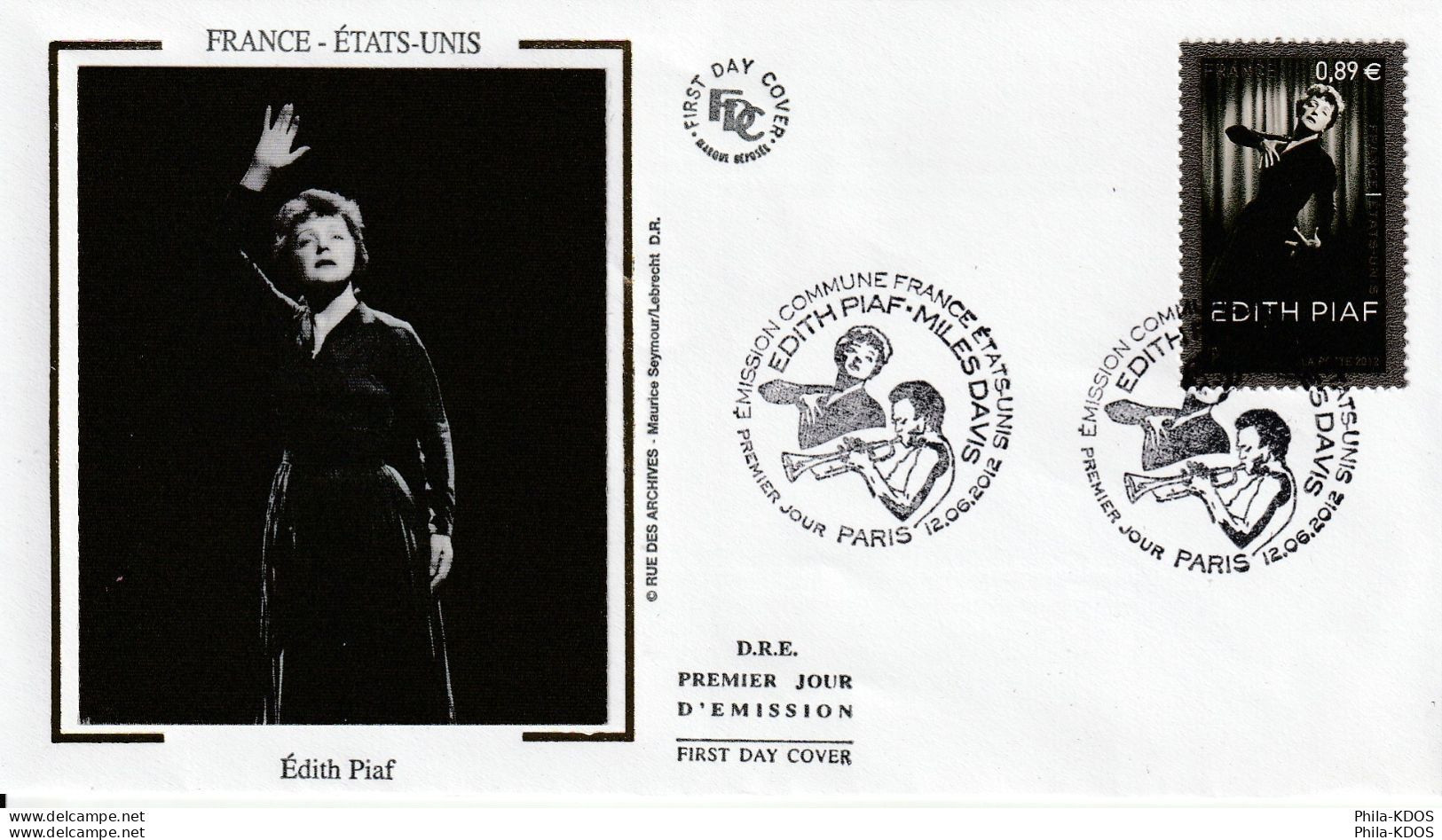 2012 " EDITH PIAF " Sur Enveloppe 1er Jour Sur Soie N° YT 4672. Parfait état. FDC à Saisir !!! - Chanteurs