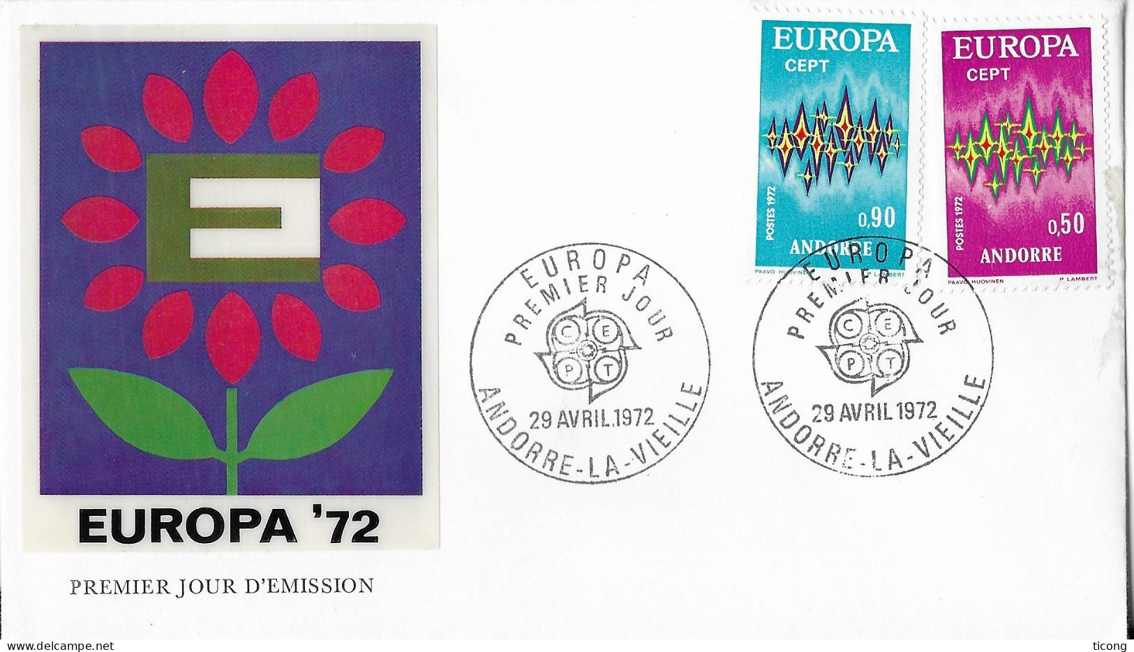 ANDORRE 1972 - RARE ENVELOPPE ILLUSTRATION PLASTIFIEE EUROPA 72, GRANDS CACHETS RONDS ANDORRE LA VIEILLE, A VOIR - Covers & Documents