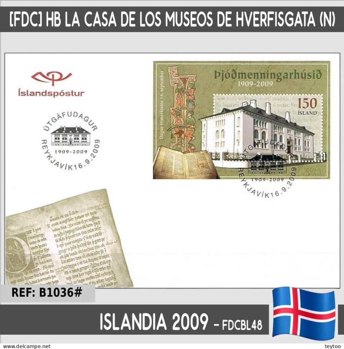 B1037# Islandia 2009 [FDC] HB La Casa De Los Museos De Hverfisgata (N) - FDC